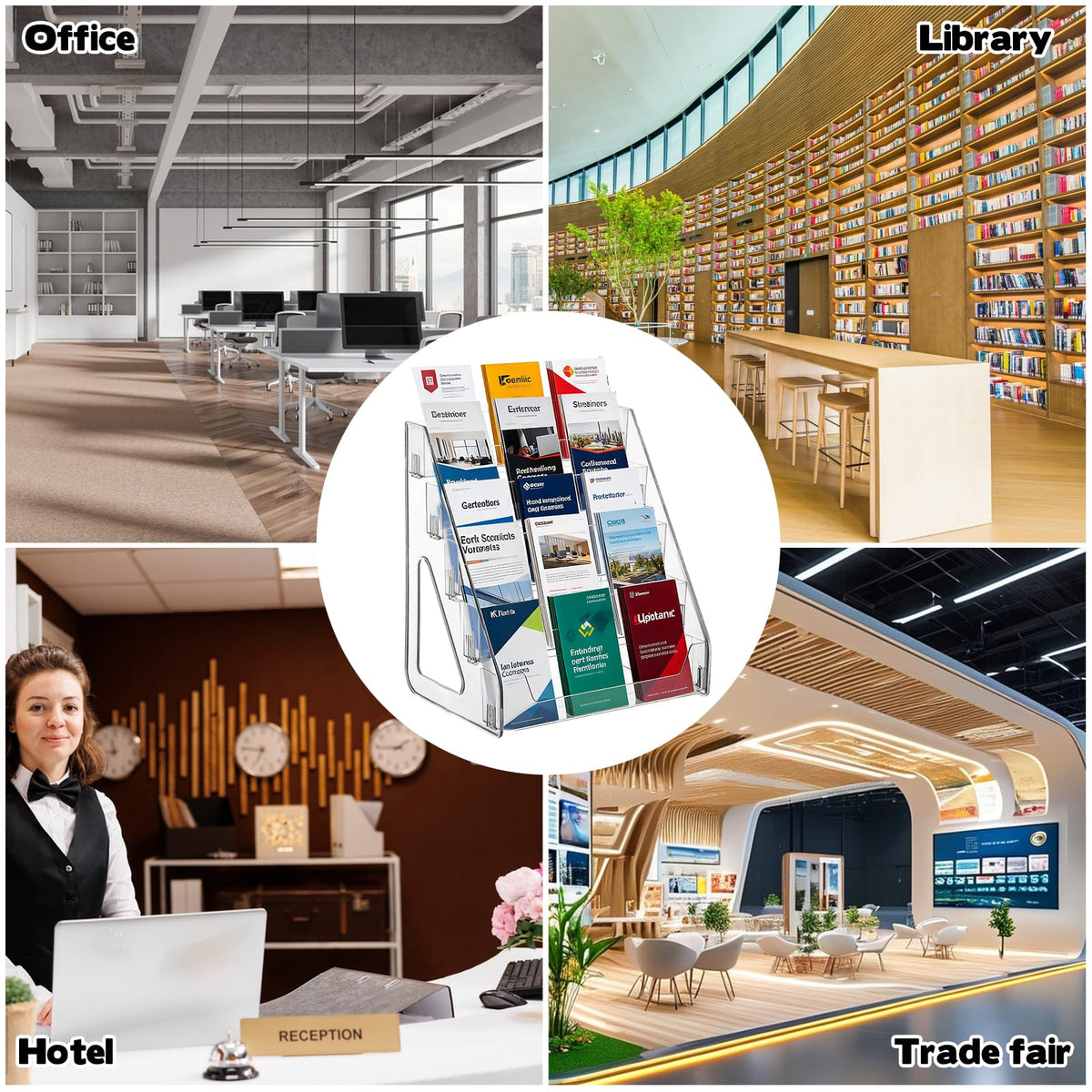 5 Tier Brochure Holder 12x13 Inch Acrylic Literature Display Stand Holds 3 Brochures in One Row Clear Pamphlet Holder Display Stand for Flyers Booklets Table Signs Office Home Store, Pack of 1
