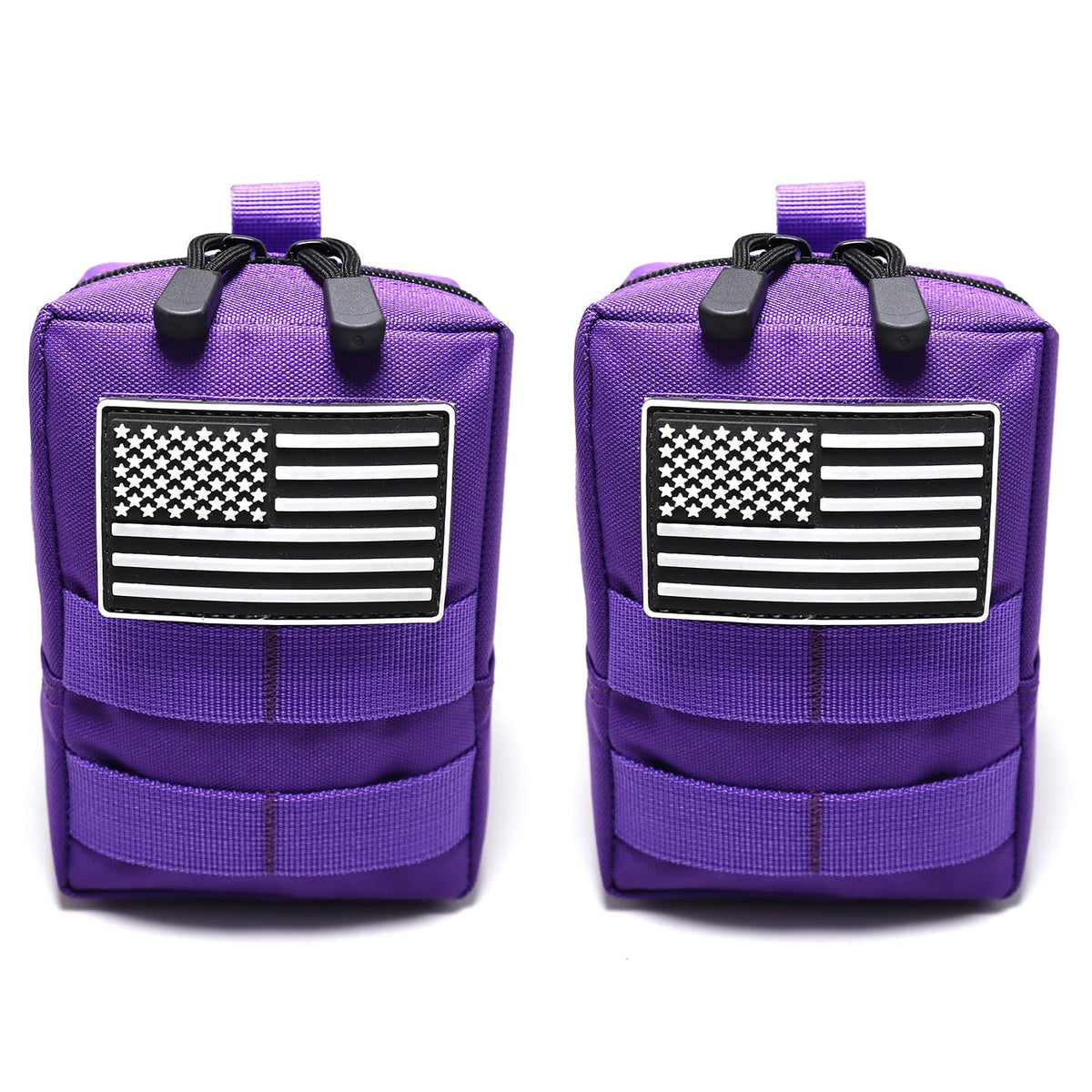 2 Pack Tactical Molle Pouches Small Molle Utility Pouch Small Tactical Accessory Bag Belt Pouches Vest Pouch Compact Water-Resistant EDC Pouch with Flag Patch (Purple)