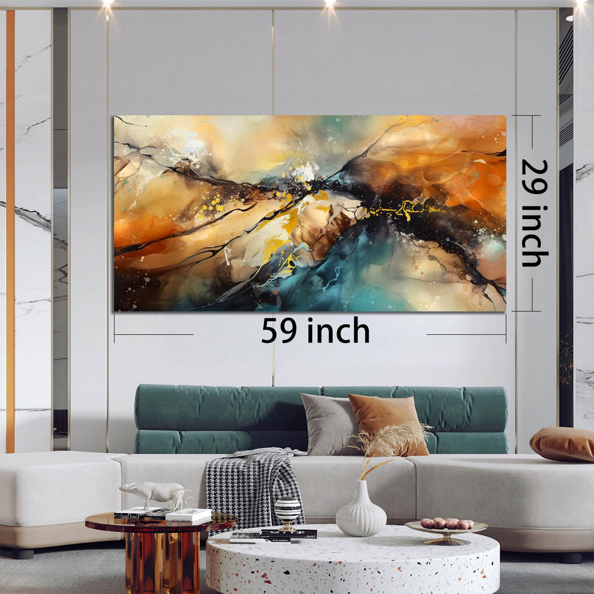 JKWALL77 Large Wall Paintings for Living Room - Yellow Pictures Wall Decor - Abstract Wall Art for Office Ready to Hang Size 29" x 59"