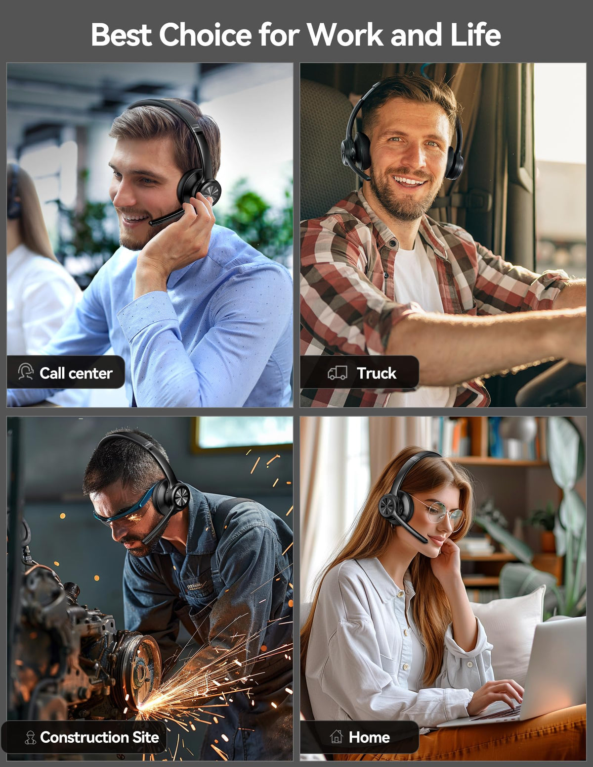 TECKNET Wireless Headset, Bluetooth Headset with Noise Cancelling Microphone - Rechargeable Bluetooth V5.2 Headphones, 50H Playtime & Mic Mute, On Ear Headphones for Trucker/Remote Work/Call Center