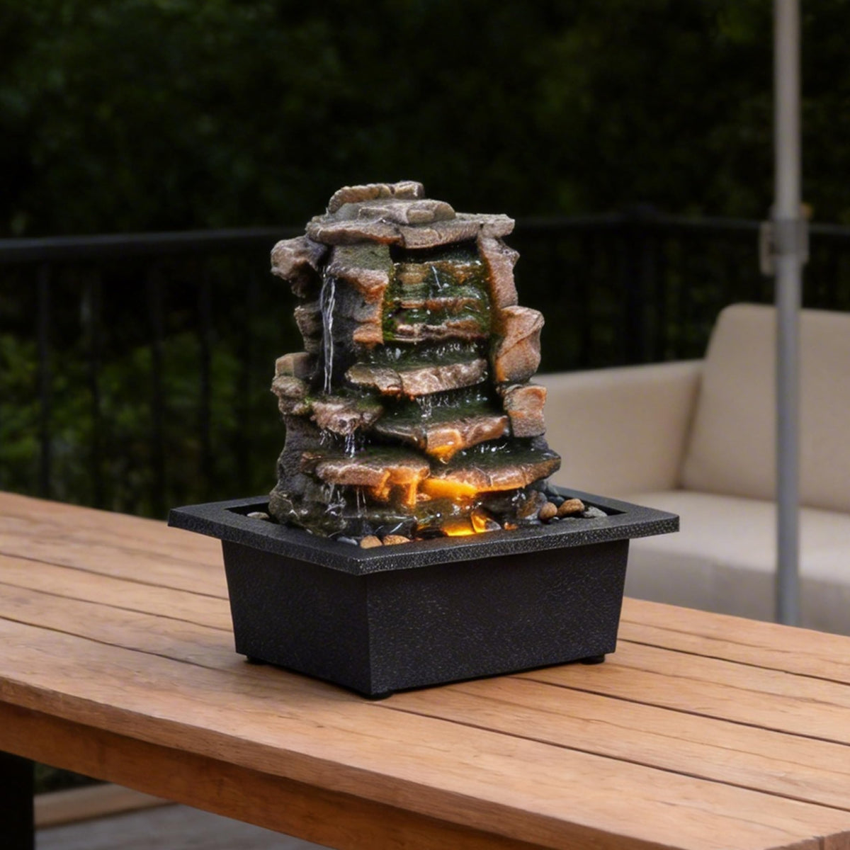GOSSI Home Décor Waterfall Meditation Fountain Indoor Tabletop Many Natural River Rocks Decorated Office Home Tabletop Fountion with LED Lights Christmas Decorations
