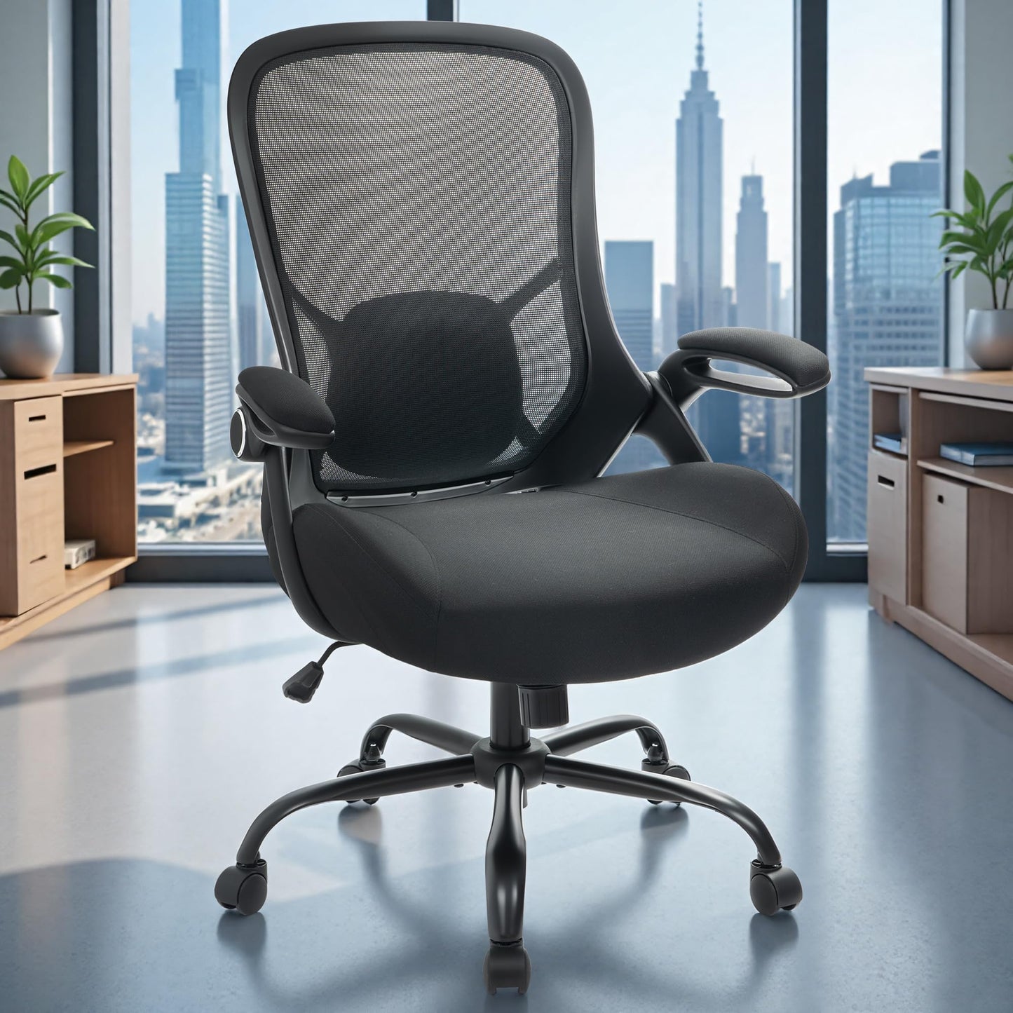 HYLONE Big and Tall 400lbs Heavy Duty Office Chair, 5" Thickened Seat Ergonomic Desk Chair with Adjustable Armrests, Home Office Computer Chairs for Long Hours Mesh Executive Chair(Black)