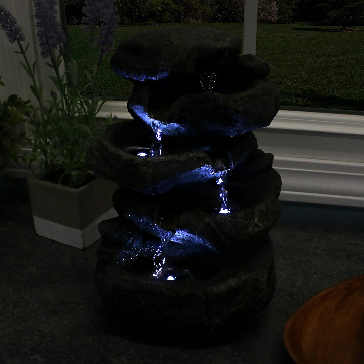 Sunnydaze Tabletop Water Fountain - Stacked Rocks 10.5 Inch Relaxing Desktop Water Fountain with LED Lights - Office, Bedroom, Living Room