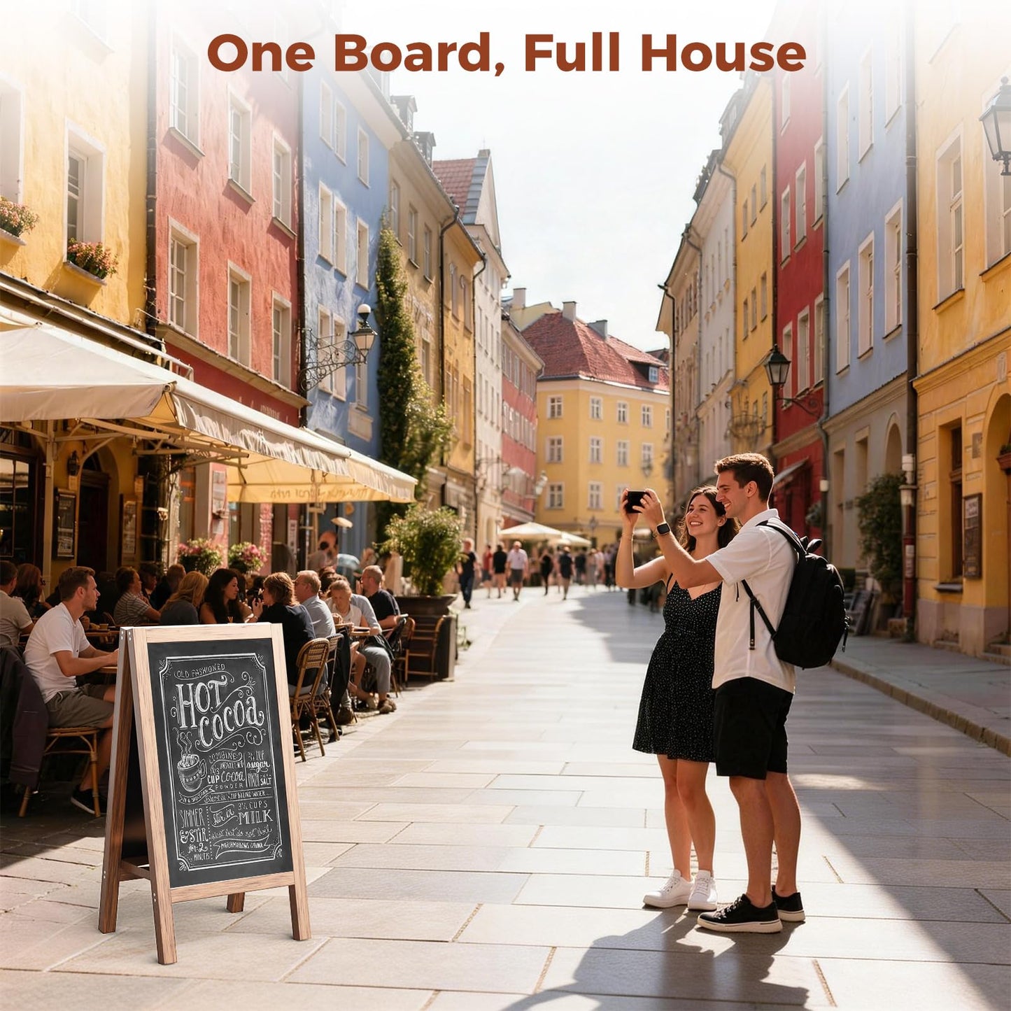 Vexiora Solid Wood A Frame Chalkboard Sign 40"x20", Magnetic Double Sided Sandwich Board, Upgraded Bottom Brace Stable Sidewalk Sign with 8 Liquid Chalk for Cafe Restaurant Wedding Home Business