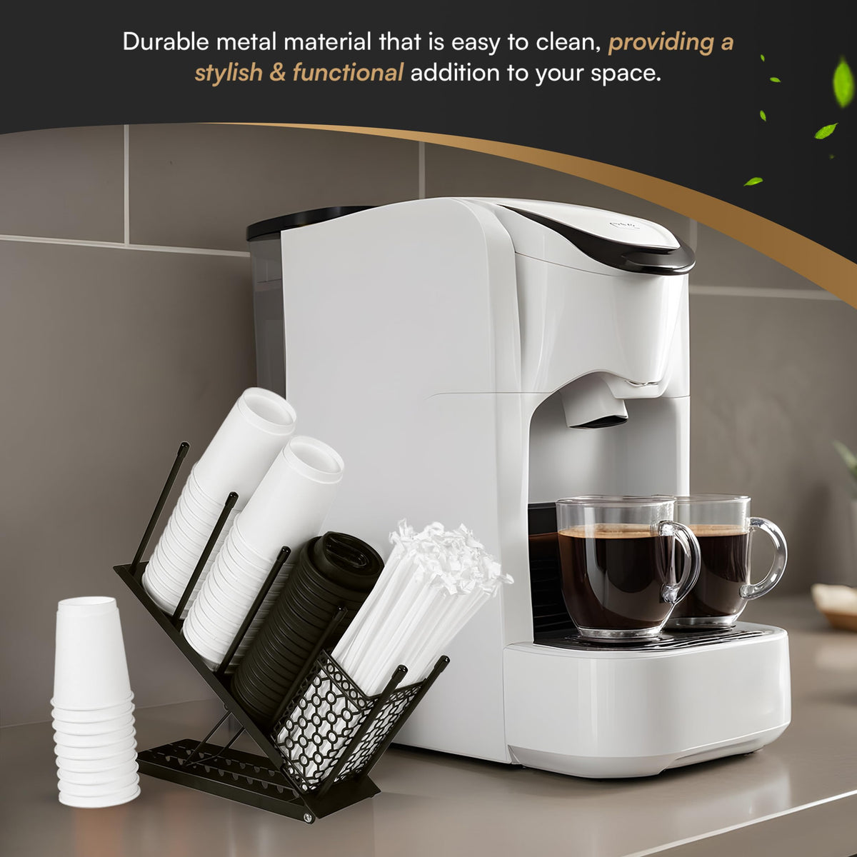 Oslow Cup Dispenser - Heavy-Duty Metal Coffee Cup Holder for Countertop with Adjustable Height - Cup Organizer for Restaurant, Cafe, Office Kitchen or Break Room, Home Coffee Bar - 11.5x4.5x15", Black