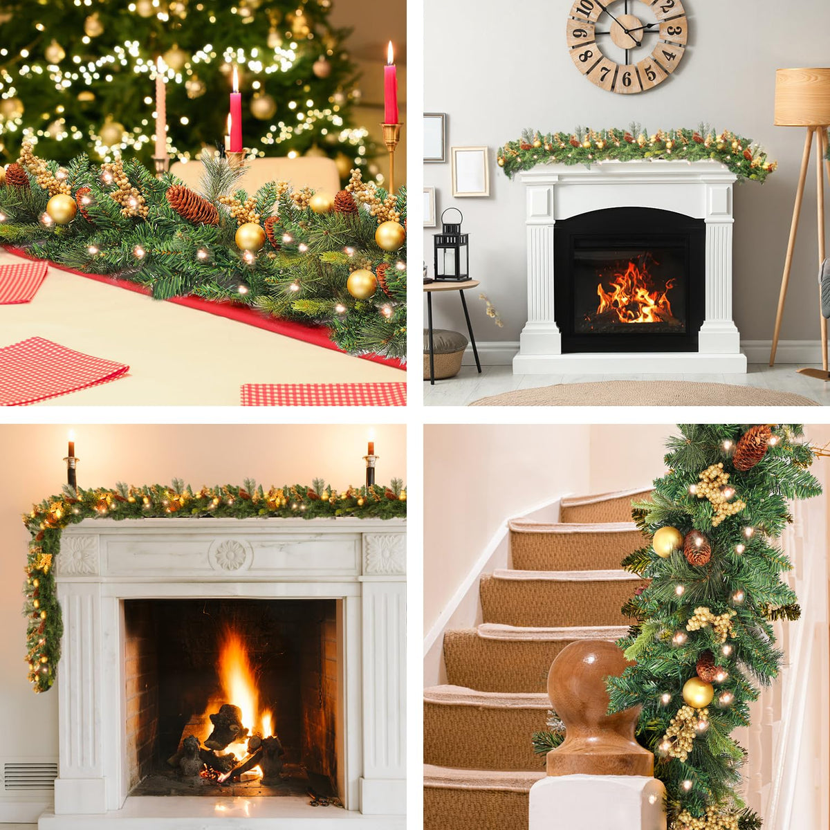 9 FT Prelit Christmas Garland Battery Operated with 50 Warm Lights, Xmas Garland Greenery Outdoor with Pine Cones and Timer, Front Door Mantle Garland Christmas Holiday Decoration Indoor