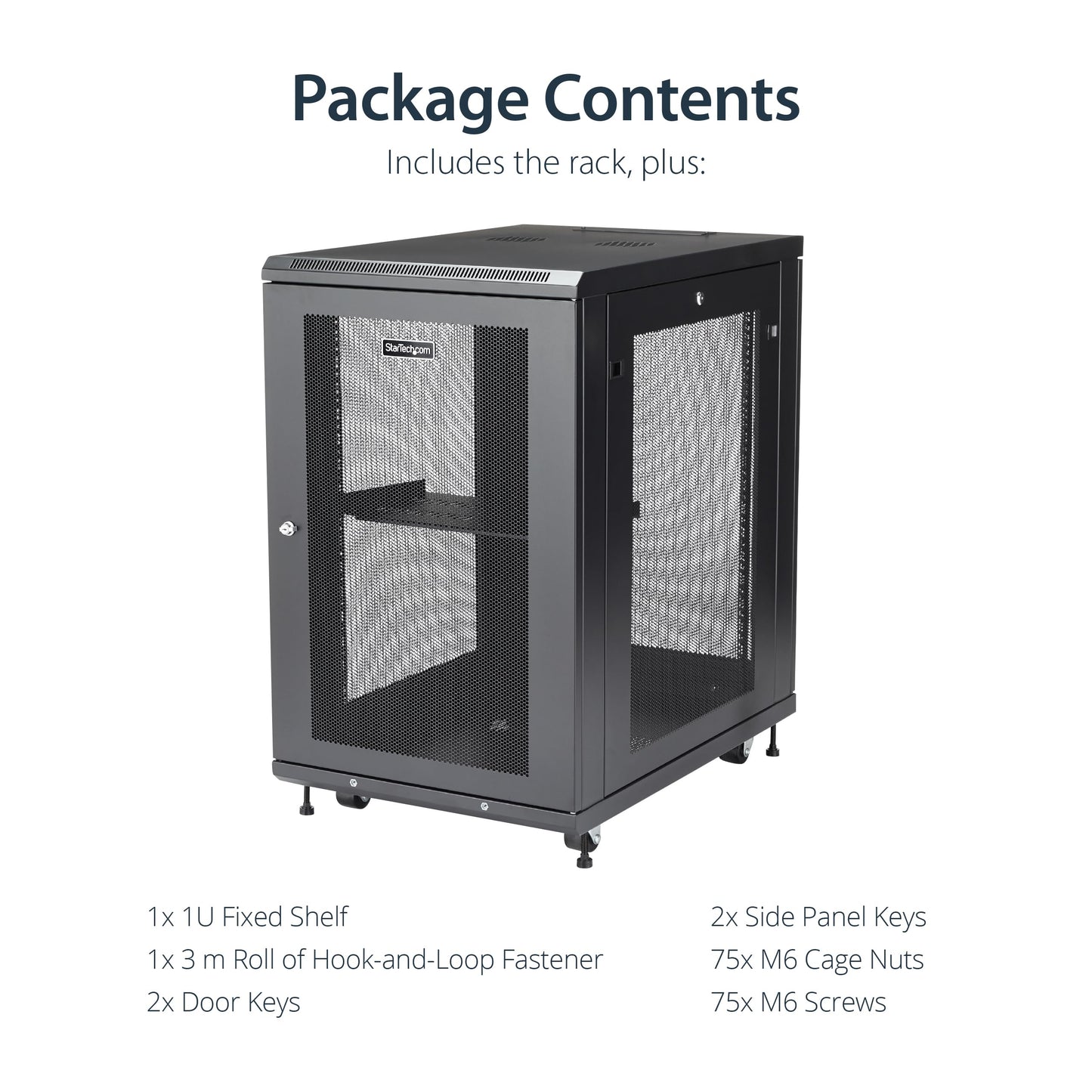 StarTech 18U Enterprise-Grade Server Rack Cabinet Kit, 19in Enclosed 4-Post Rack with Shelf and Cable Management, 29in (75cm) Mounting Depth, 992lb (450kg) Capacity