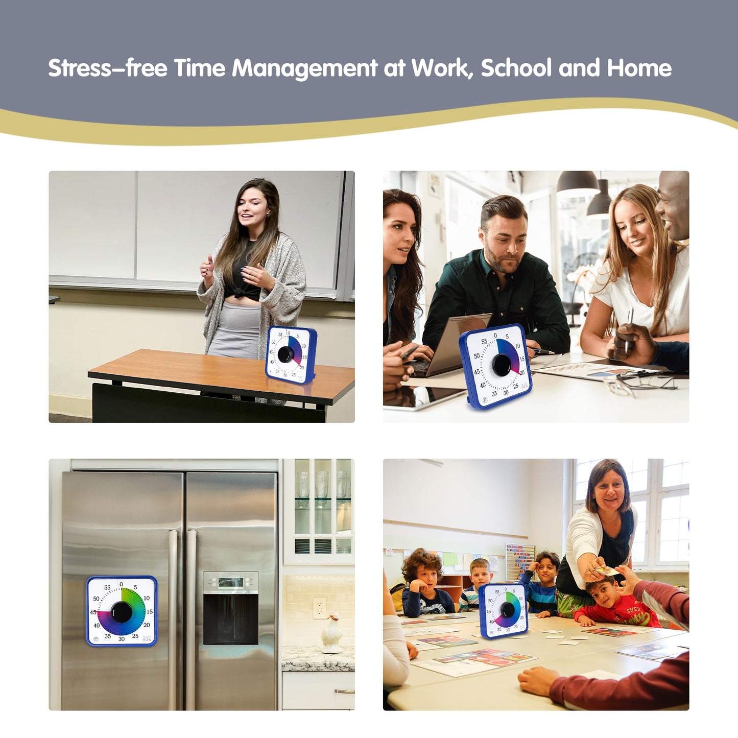 Visual Timer 7.5 inch; 60 Minute 1 Hour Countdown Timer for Kids Classroom Teaching Tool Home Office Meeting, Mechanical Countdown Clock for Exam Time Management Magnetic, Navy Blue with Colorful Disc