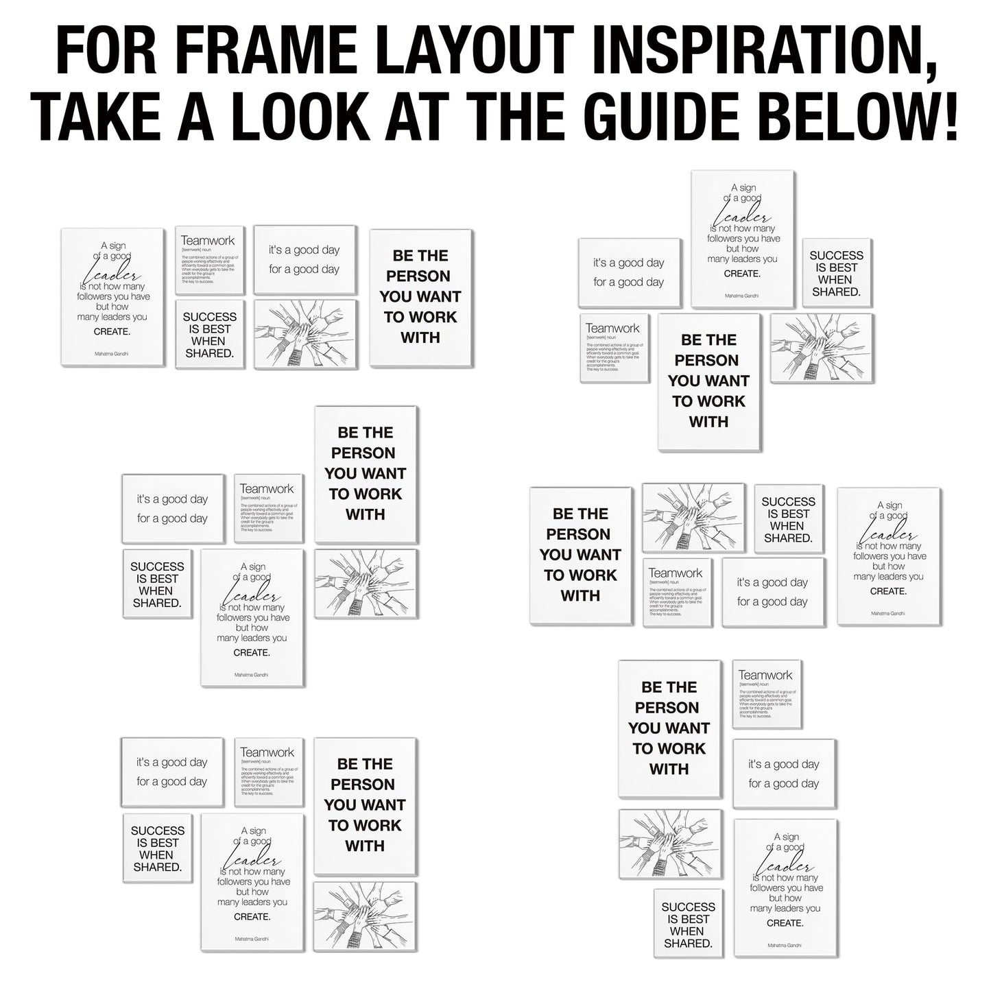 Teamwork Wall Art for Office Motivational Team Office Artwork for Wall Decor Inspirational Modern Posters Set of 6 Framed Leadership Canvas, Team Gifts
