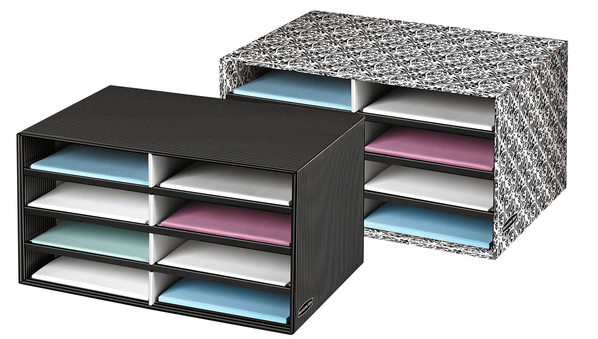 Bankers Box Decorative Eight Compartment Literature Sorter, Letter, Black/Gray Pinstripe (6170301)