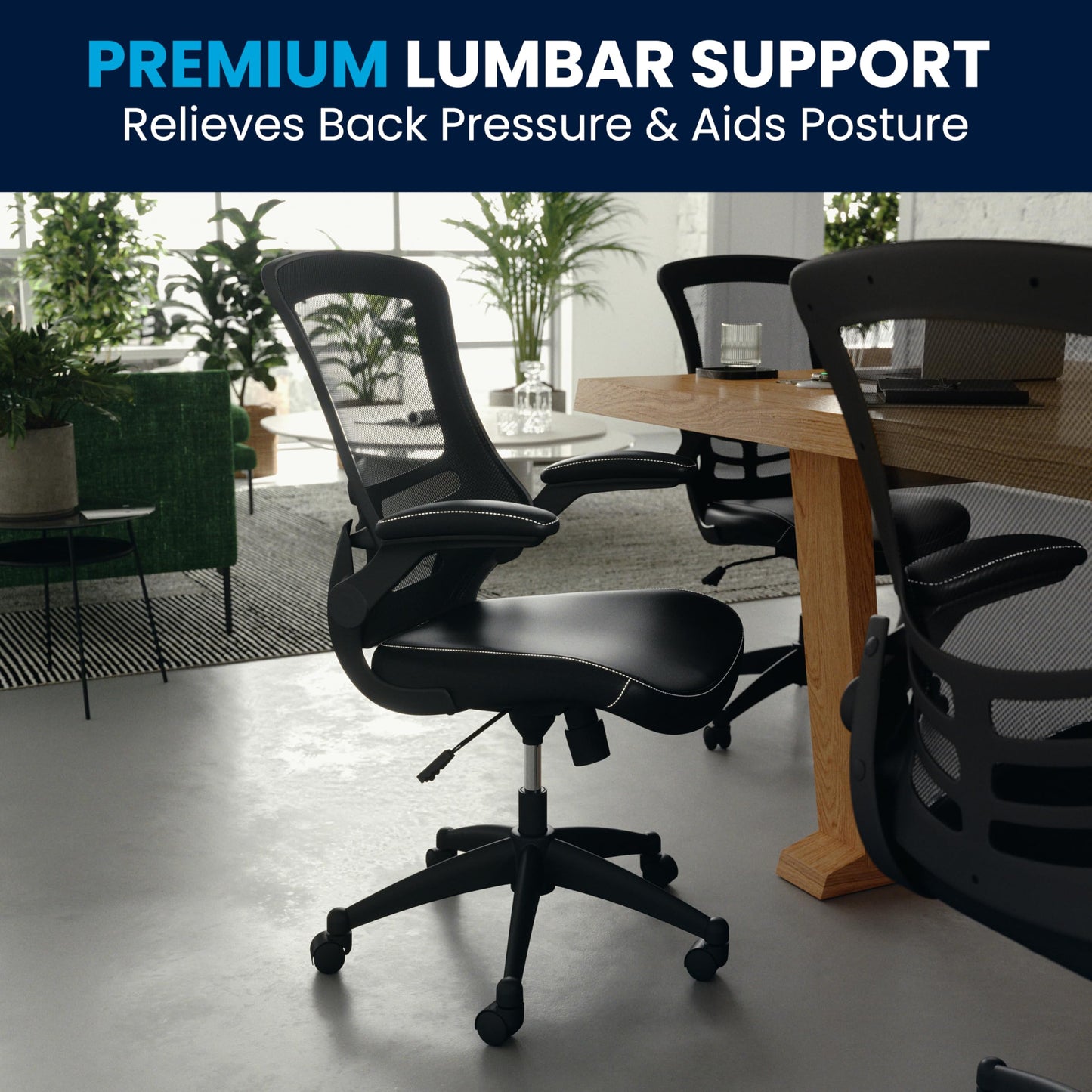 Flash Furniture Kelista Mid-Back Swivel Office Chair with Adjustable Seat Height, Ergonomic Mesh Desk Chair with LeatherSoft Seat, Black
