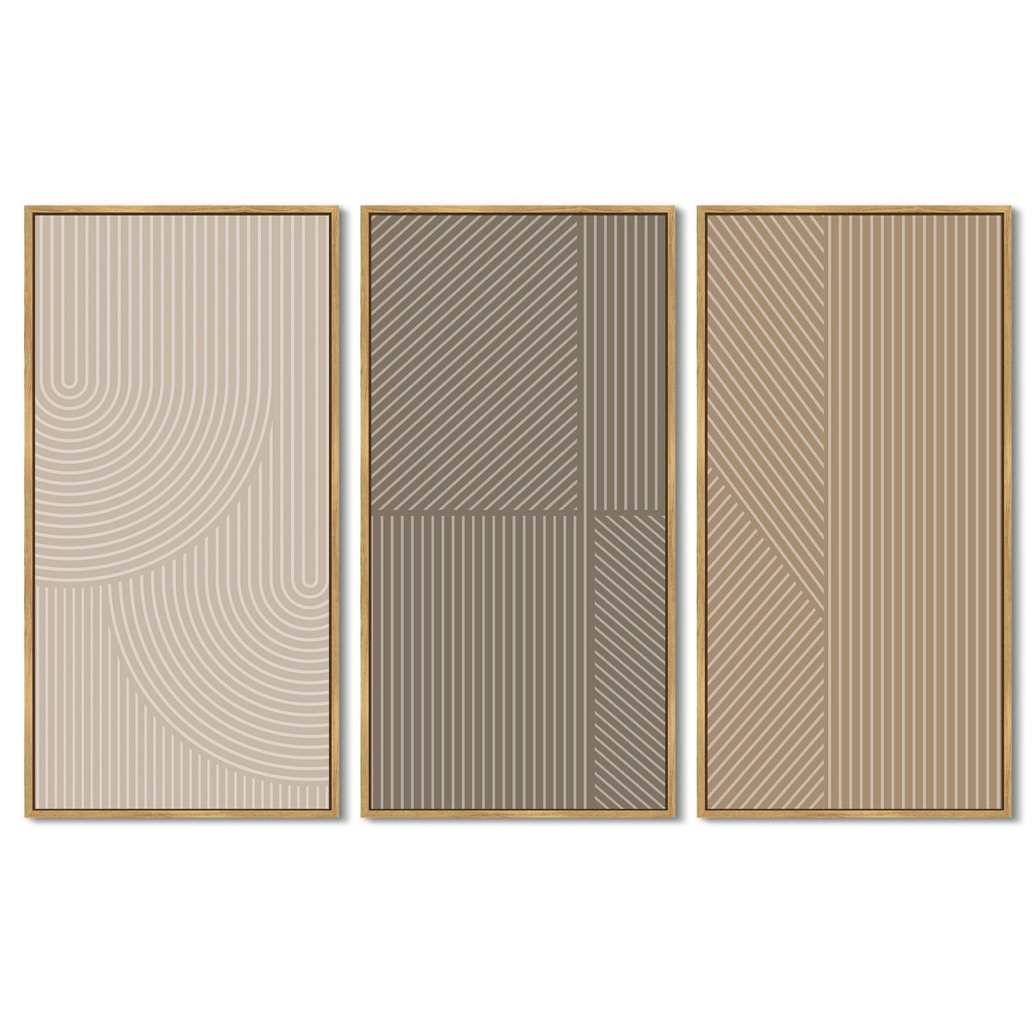 KUVIOKE Boho Minimalist Abstract Framed Wall Art Modern Line Wall Decor Geometric Artwork Kitchen Dining Room 8x16in3pcs Natural Framed