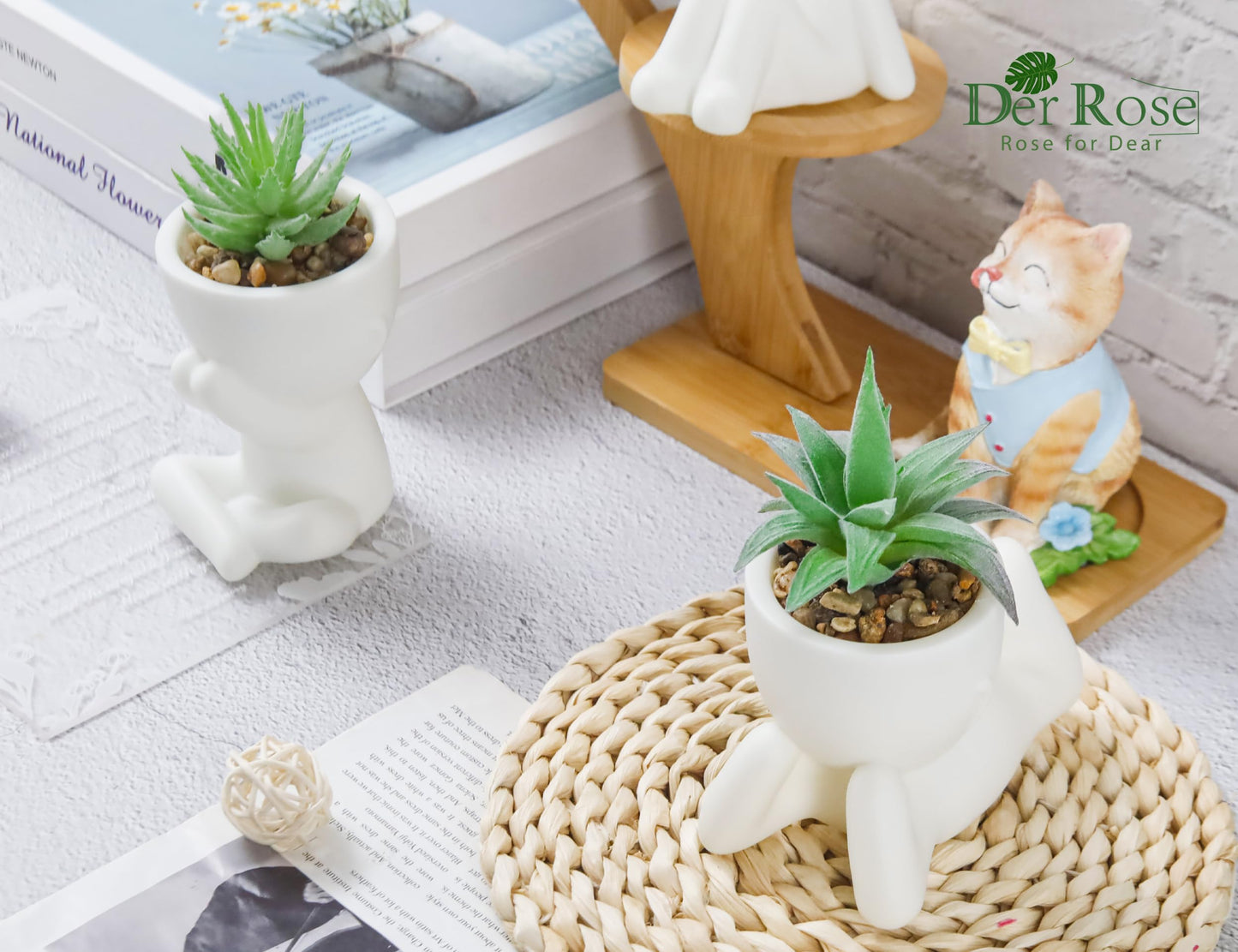 Der Rose 3 Pack Fake Plants for Office Desk Accessories Artificial Succulents Plants for Room Bathroom Home Decor for Women