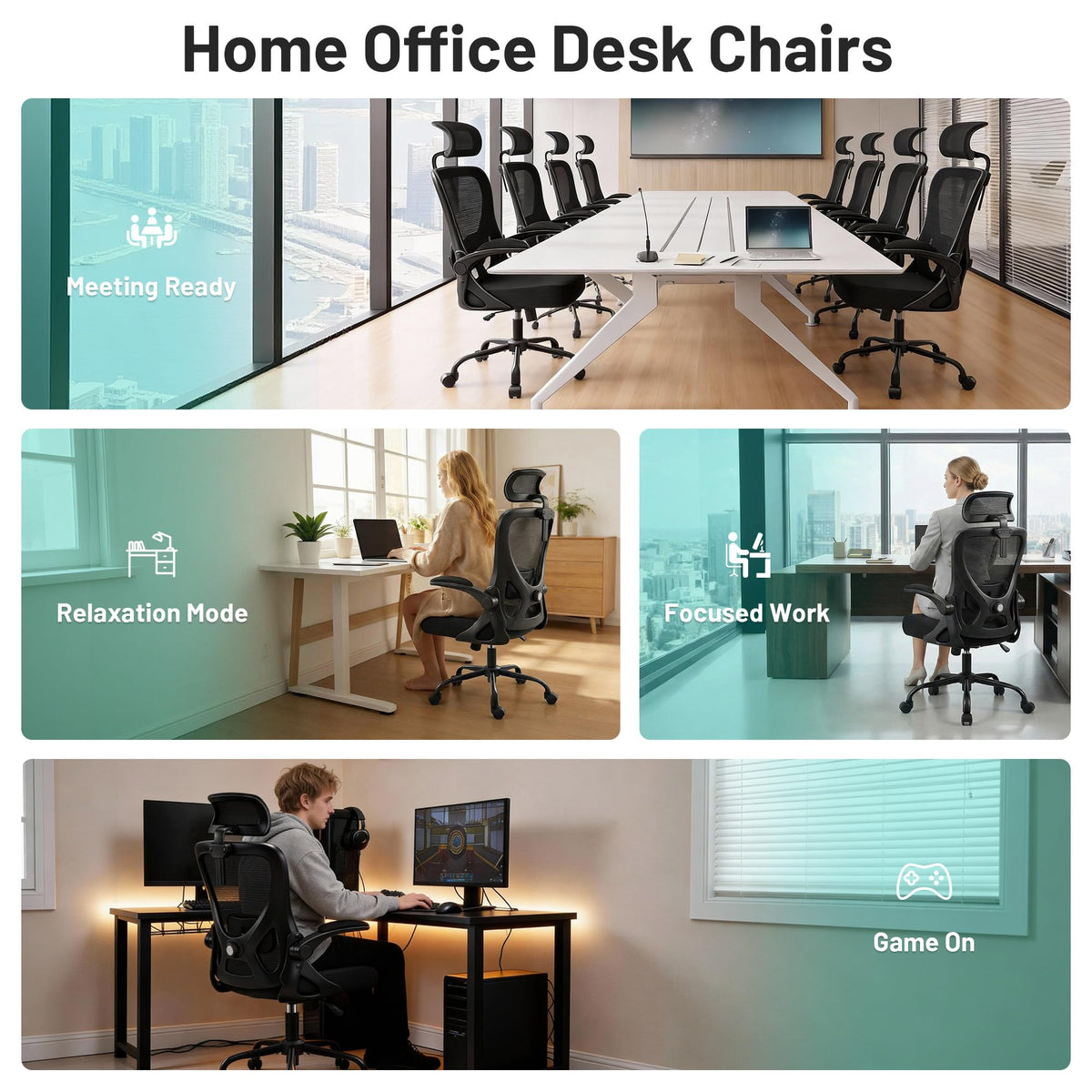 AreShark Office Chair - Ergonomic Desk Chair Breathable Mesh Chair with 2D Headrest & Adjustable Lumbar Support - Executive High Back Rolling Swivel Computer Gaming Chair with Wheels Flip-up Armrests