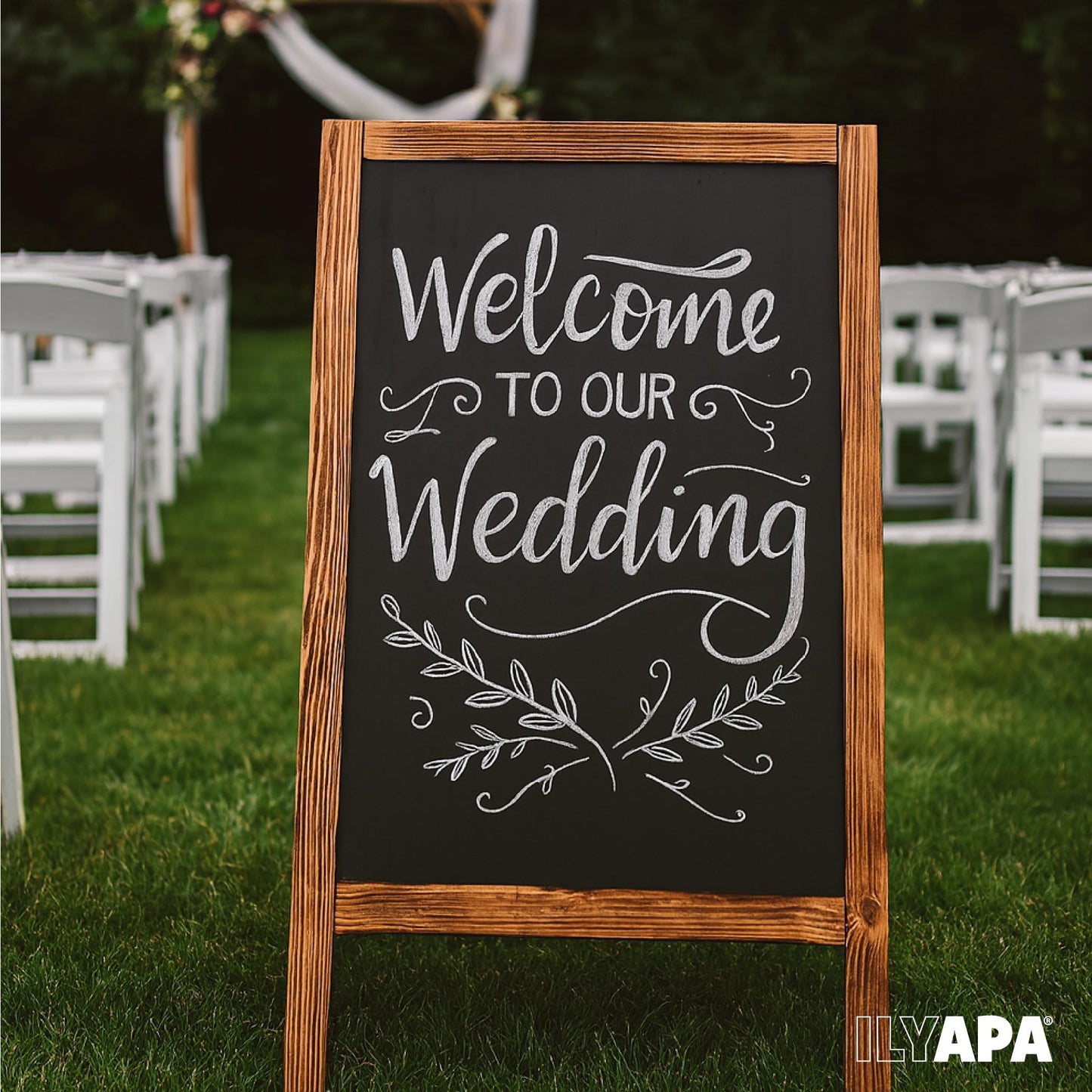 Ilyapa Wooden A Frame Sign Sandwich Board Signs Outdoor with Eraser & Chalk - 40x20 Inches Magnetic Chalk Board Easel Sign – Rustic Natural Wood Sidewalk Chalkboard Signs Menu for Restaurant, Business