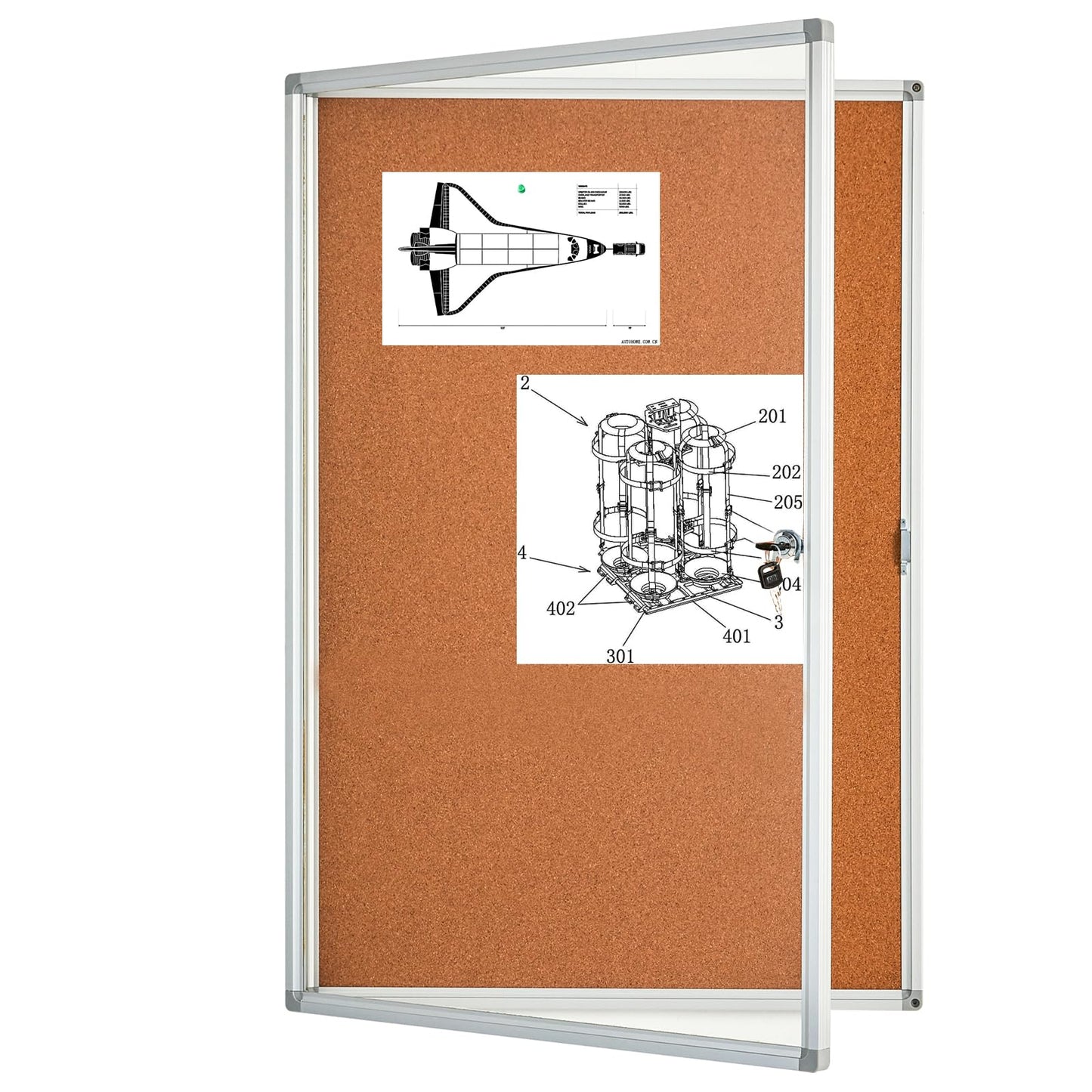 BIBOC Enclosed Bulletin Board,Lockable Cork Noticeboard with Aluminum Frame, Secure Display Case for School Office,Wall Display Case with Lock (Cork, 24×36 inches)