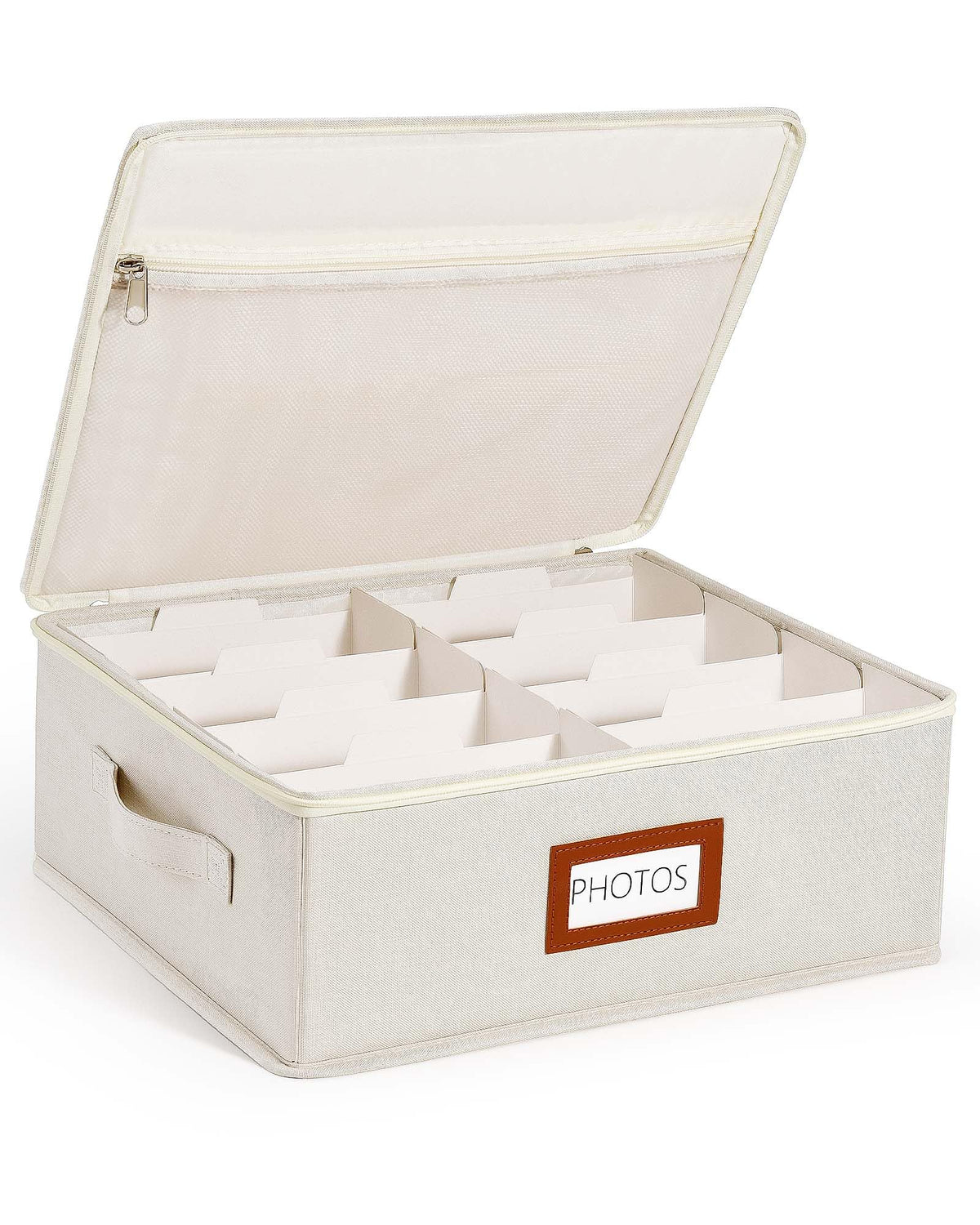 HULISEN Photo Storage Box with Lid & Dividers, Linen Photo Organizer for up to 2000 4x6 Pictures, Keepsake Memory Box with Side Handle for Family, Wedding & Baby Photos, Cards, Scrapbook