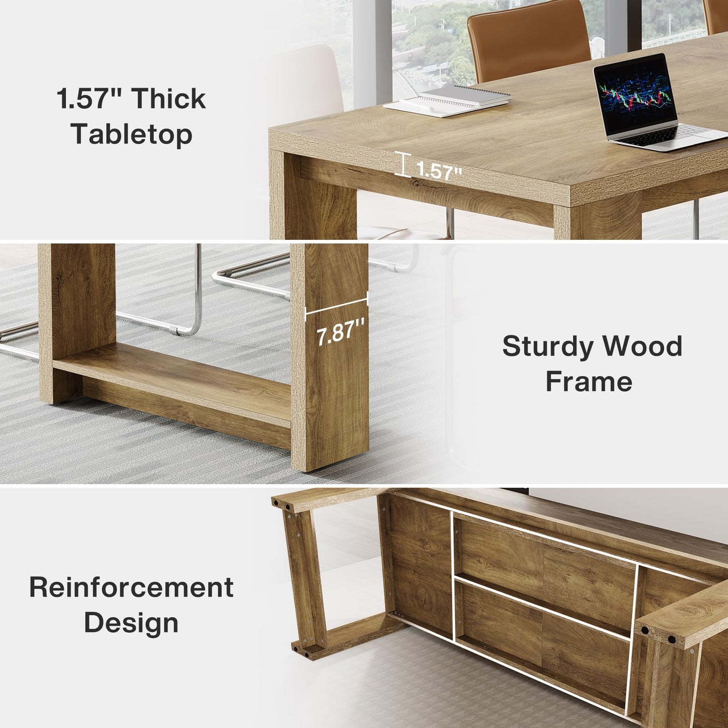 Tribesigns Large Conference Table for 6-8, 87-Inch Rectangular Meeting Table, Farmhouse Seminar Boardroom Desk for Office Conference Room (Natural)