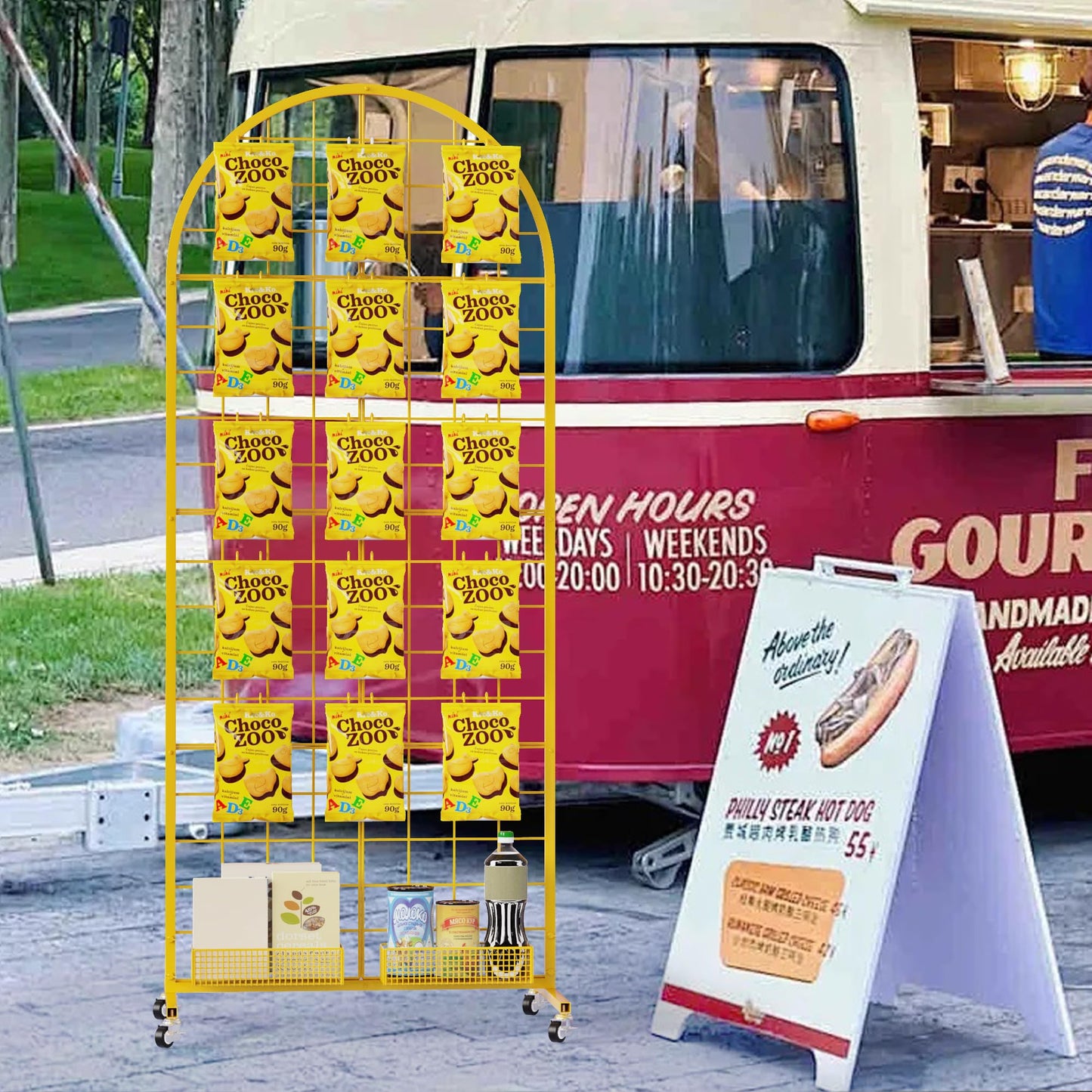 VGMiu Grid Wall Panel 1PCS Display Stand 2' x 5.2' FT Gold Grid Wall Panels Movable Retail Display Racks Floorstanding Gridwall Heavy Duty with Wheel for Art Craft Photo Displays Fair Trade Show