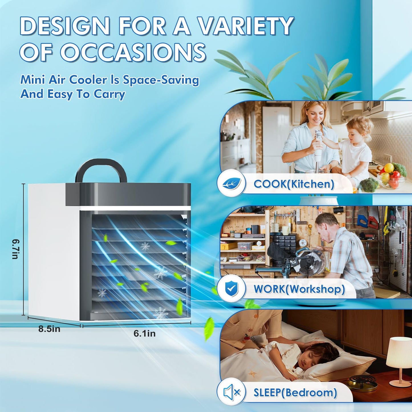 Portable Air Conditioners Fan, Anti-leakage Water Mini Air Cooler with 3 Speeds, Personal Ice Air Conditioner for Room Desk Office Home Tent(White01)