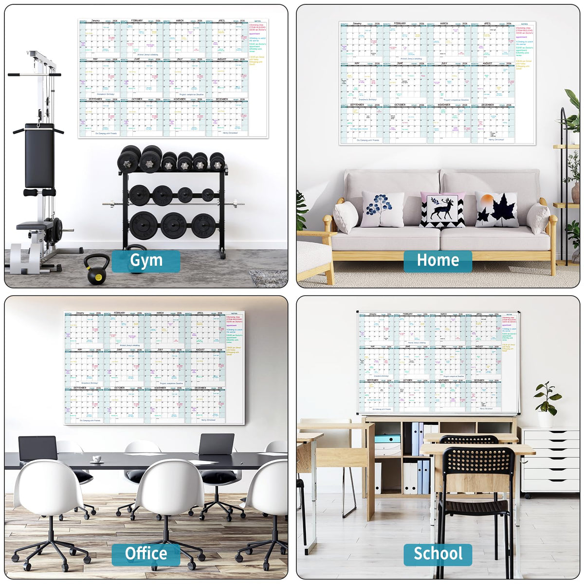Large Dry Erase Calendar for Wall ā Yearly Wall Calendar Dry Erase, 58" x 37", 12-Month Undated Blank Calendar Planner, Reusable Laminated with 15 Round Stickers, Perfect Large Wall Calendar for Office, Home and Classroom