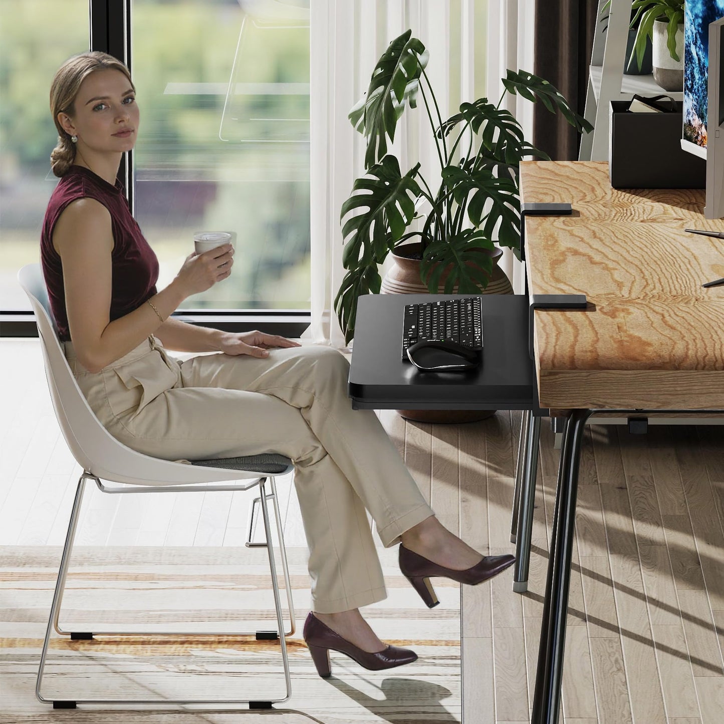 ETHU Keyboard Tray Under Desk, 19.7" X 11.81" Small Size Keyboard Drawer with C Clamp-on Mount Easy to Install, Computer Keyboard Stand Slide Pull Out, Ergonomic Keyboard Tray for Home & Office, Black