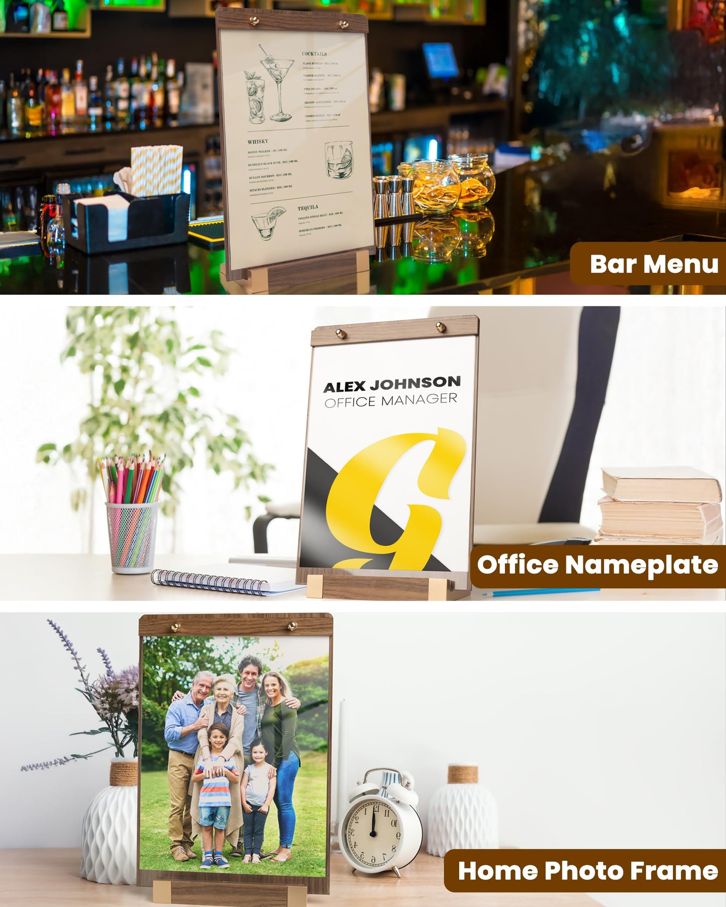EliteSign 1PK Acrylic Sign Holder 8.5 x 11 with Walnut Wood Base, Clear Plastic Commercial Display Stand for Menu, Poster, Flyer, Table Paper Frame for Restaurant, Office, Store, Bar, Wedding