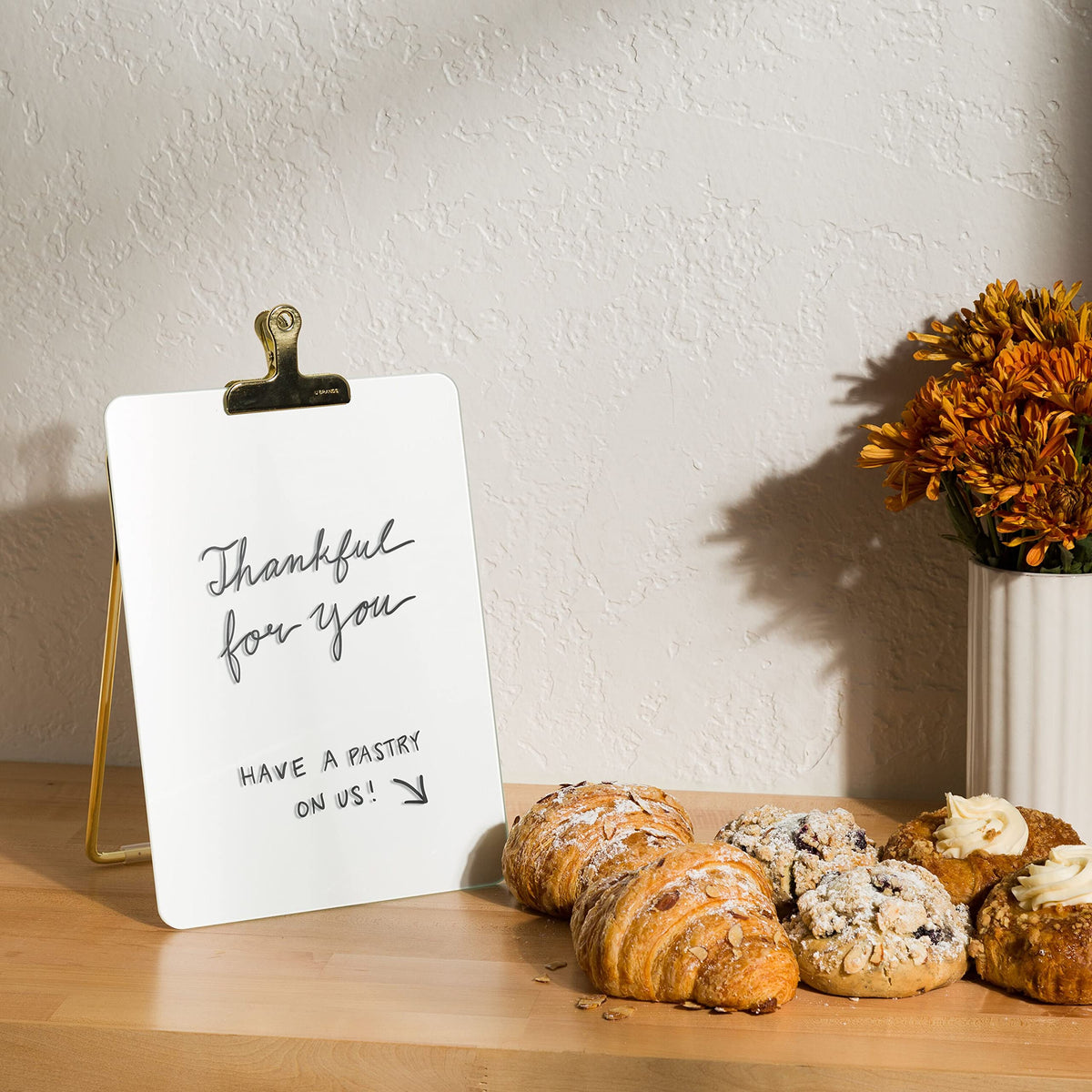 U Brands Glass Dry-Erase Desktop Easel, Tempered Glass, Gold Metal Stand, Removable Clip