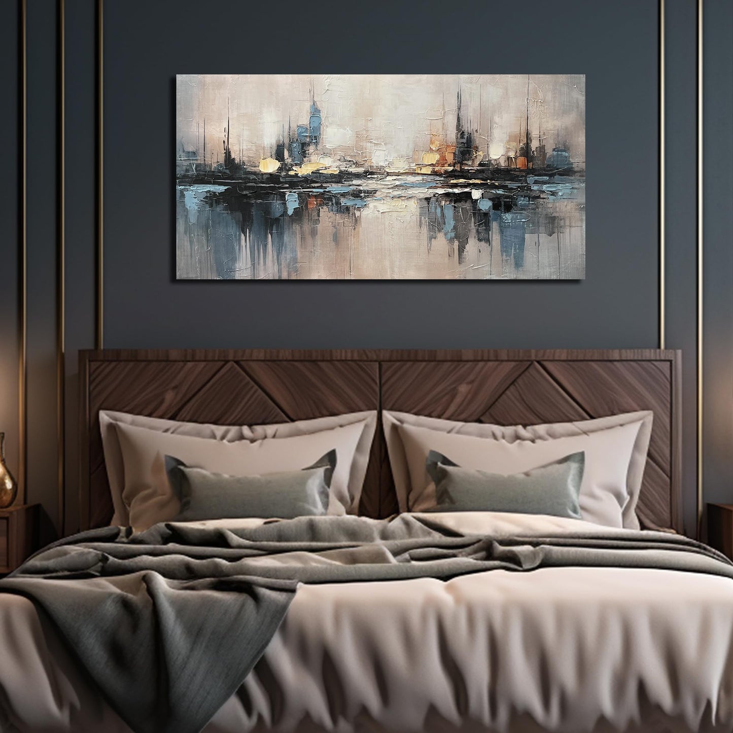 TYTAUPT Abstract Canvas Wall Art for Bedrooom Blue and Gray Wall Decor for Living Room City Wall Art for Office 20 x 40 Inches