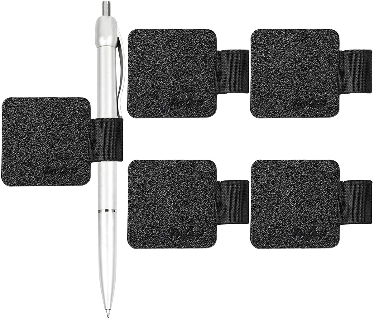 ProCase (5 Pack) Pen Loop Holder for Notebooks Journals Planners Tablet Case, Self Adhesive Leather Pencil Holder with Elastic Loop for Pens, Apple Pencil, Stylus Pen -Black