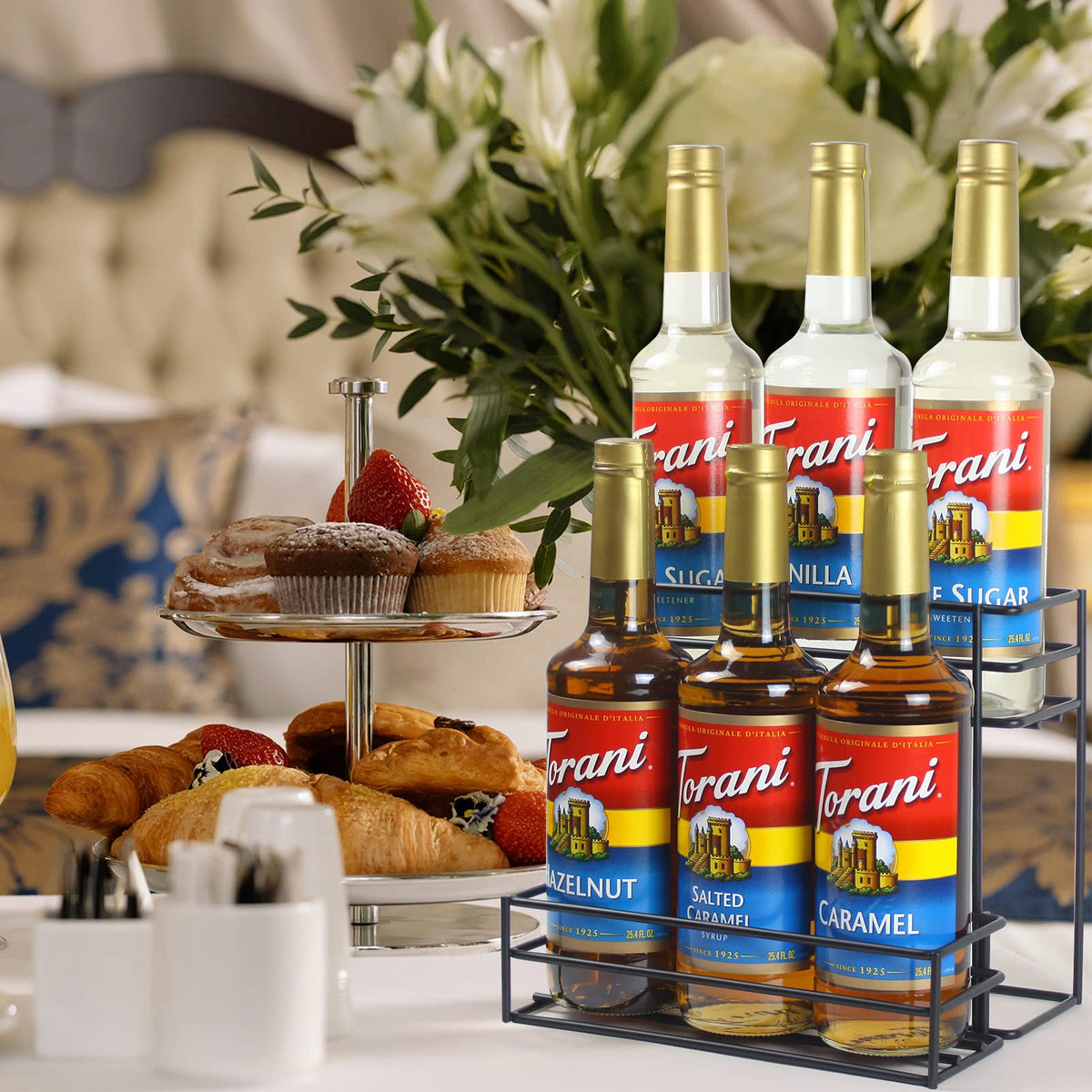 MCSAPIL Coffee Syrup Organizer(6 Bottle Capacity),Coffee Syrup Rack for Coffee Bar,Kitchen.Small Wine Rack for Bar,Family,Storage for Syrup, Wine, Dressing
