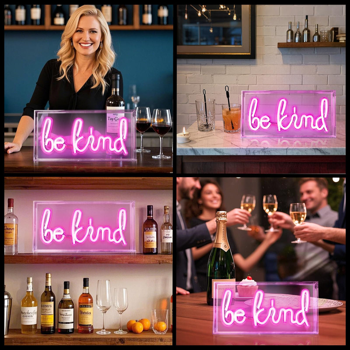 Be Kind Neon Sign, USB Powered LED Neon Light Box with ON/OFF Switch, 3D Acrylic Tabletop and Wall Decor for Girls Room, Bedroom, Classroom, Dorm, Home Office, Shelf, Christmas Birthday Gift (Pink)