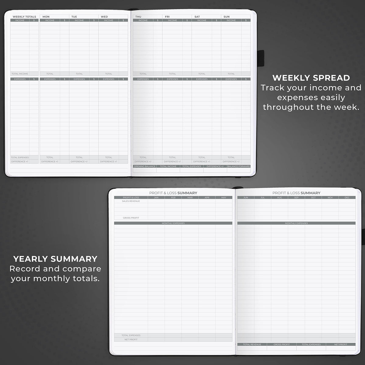 Clever Fox Income & Expense Tracker Large – Accounting & Bookkeeping Ledger Book for Small Business – 2-Year Record Notebook, A4 (Black)