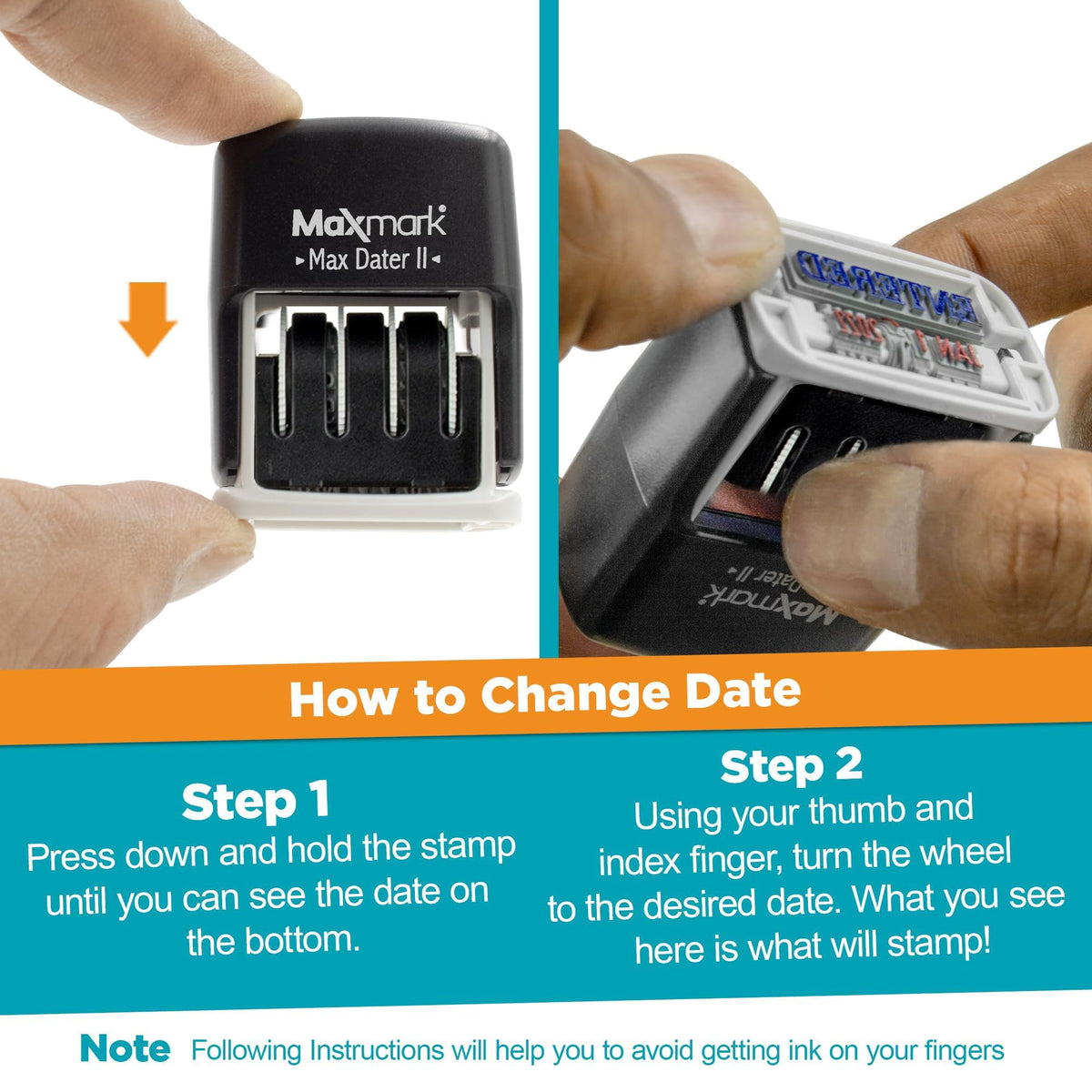 MaxMark Self-Inking Rubber Date Office Stamp with DEPOSITED Phrase & Date - Black Ink (Max Dater II), 12-Year Band
