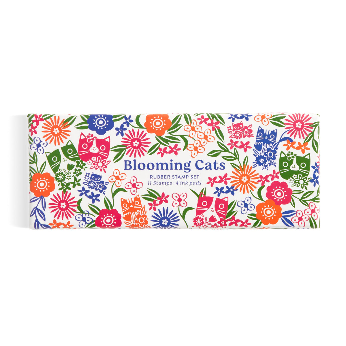 Galison Blooming Cats – Rubber Stamp Set Includes 4 Beautiful Colored Ink Pads and 11 Unique Cat Themed Wooden Stamp Blocks