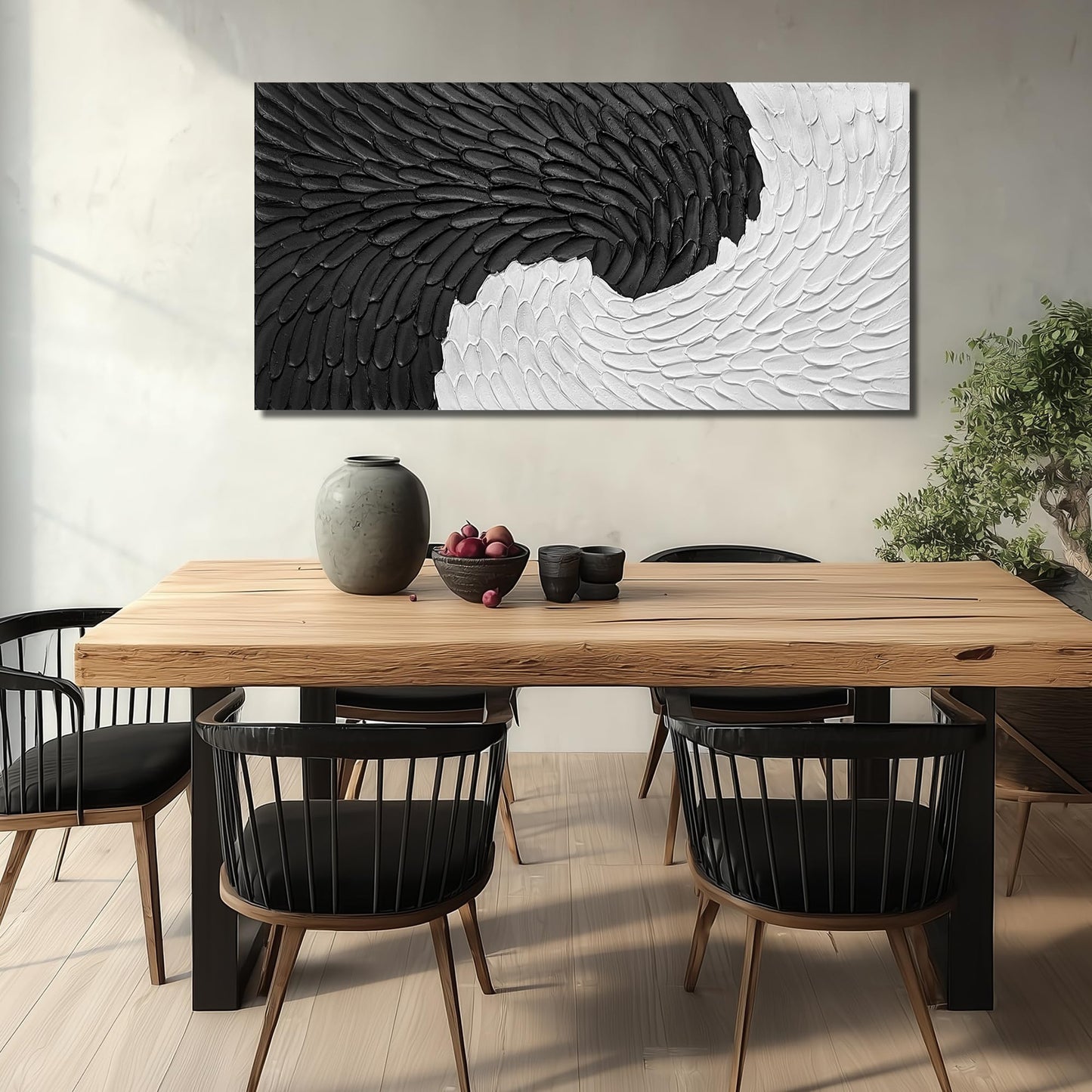 WVMAPTA Minimalism Canvas Wall Art for Dining Room Black and White Artwork for Wall Office Large Abstract Painting Wall Art for Living Room 29 x 58 Inch