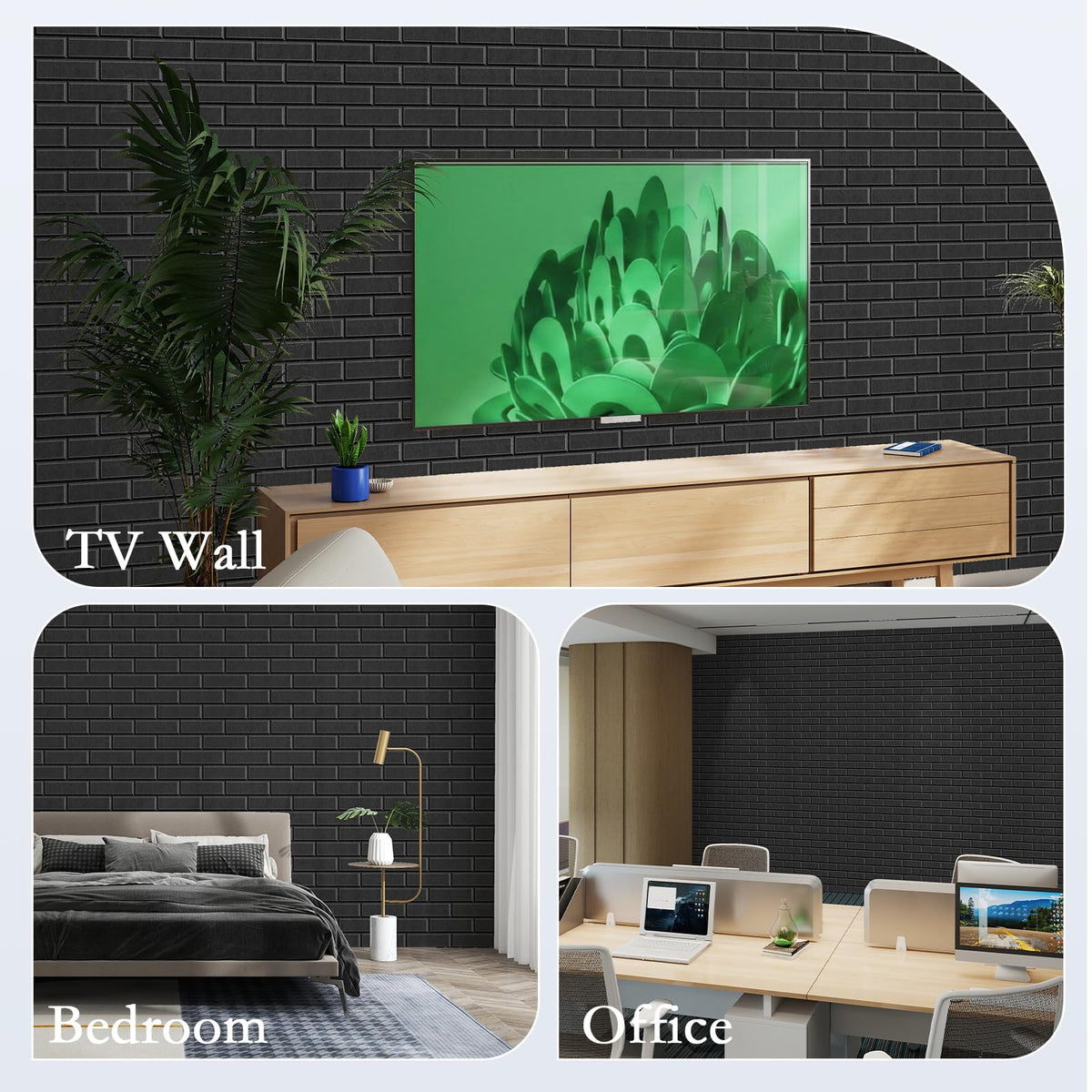 12Pack Acoustic Panels, Self-Adhesive 3D Brick Pattern Sound Proof Panels for Walls, Decorative Sound Dampening Wall Panels for Recording Studios, Offices, Home, 12"×12"×0.4", Black