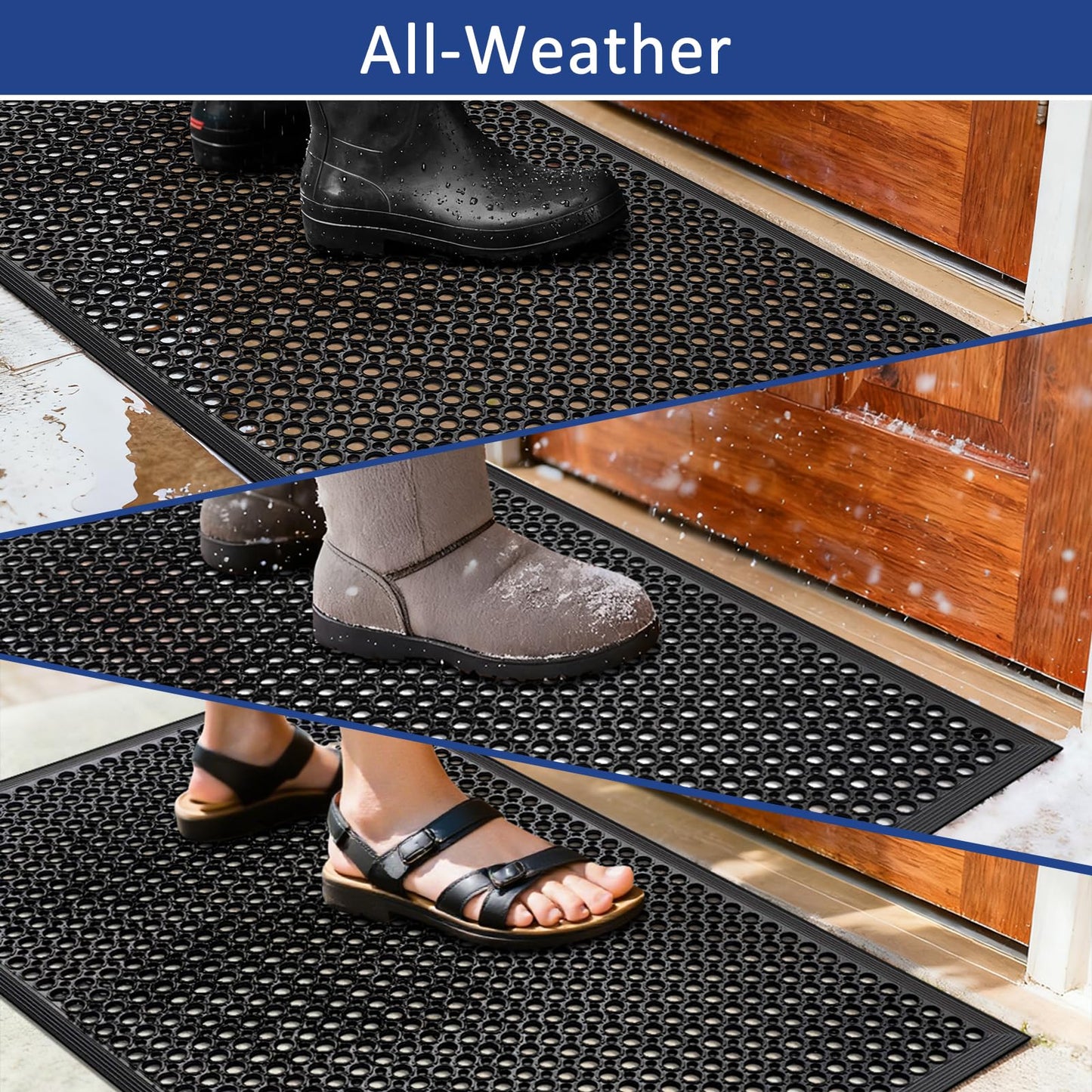 Anti Fatigue Outdoor Rubber Floor Mat 2 Pack Commercial Restaurant Kitchen Mats for Floors Non-Slip Bar Floor Mats Rubber Door mat Drainage Mats Utility Garage Use 36" x 60" Black