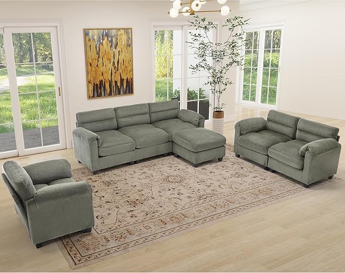 HAOMARKETS Corduroy 3-Piece Sofa Set, Upholstered Ottoman and Accent Chair Sofa