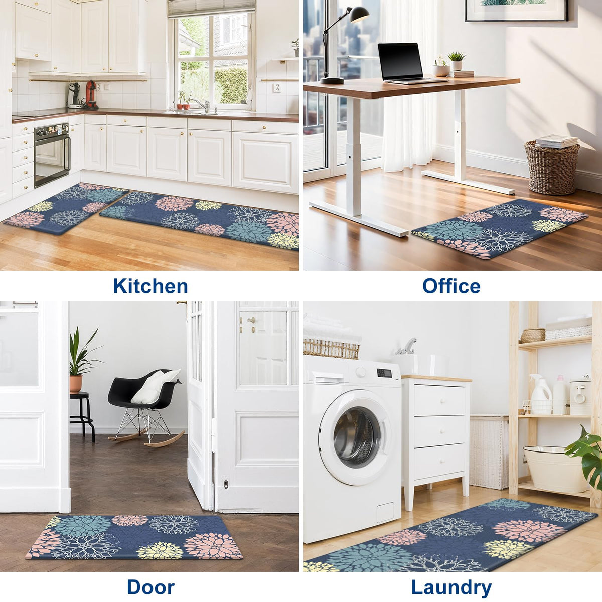 Anti-Fatigue Kitchen Mats Set 2 Piece, StepLively Blue Cushioned Foam Non-Slip Waterproof Standing Mats, Oeko-TEX Certified for Sink, Stove, Office & Laundry (17.3"x30"+17.3"x47")