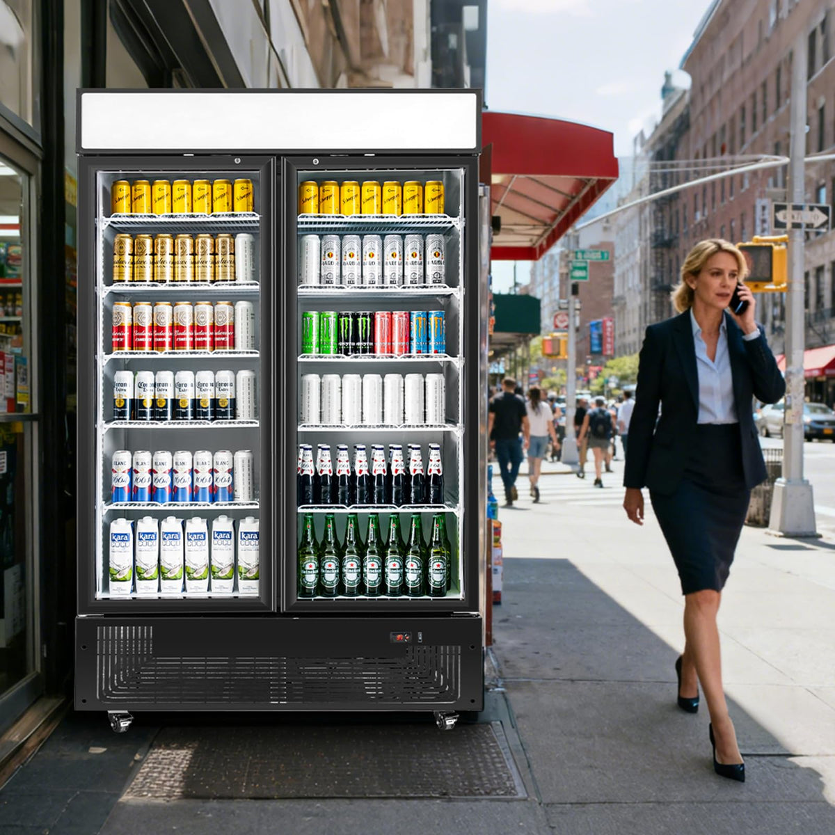 BINGERMA Commercial Merchandiser Display Refrigerator 40 Cu.ft. with 2 Glass Doors ETL Drink Cooler Beverage Fridge for Bars,Restaurants, Convenience Stores, Supermarkets and Offices