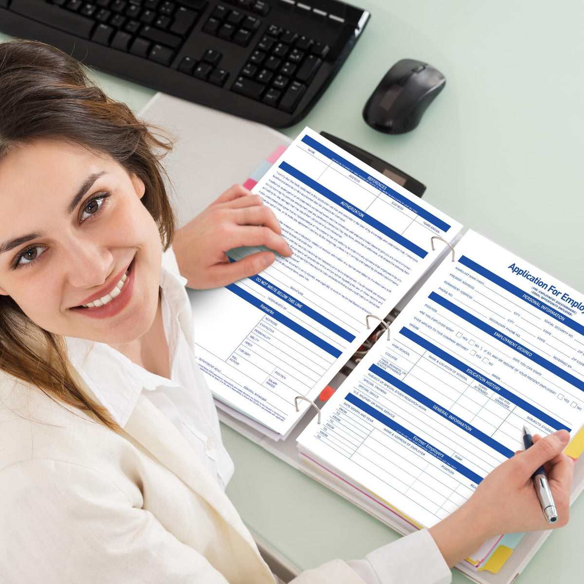 Qilery 200 Sheets Applications for Employment 2 Sided Job Application Form 8.5 x 11 Inch Compliant 3 Hole Employment Forms for Recording Employee Personal Detail