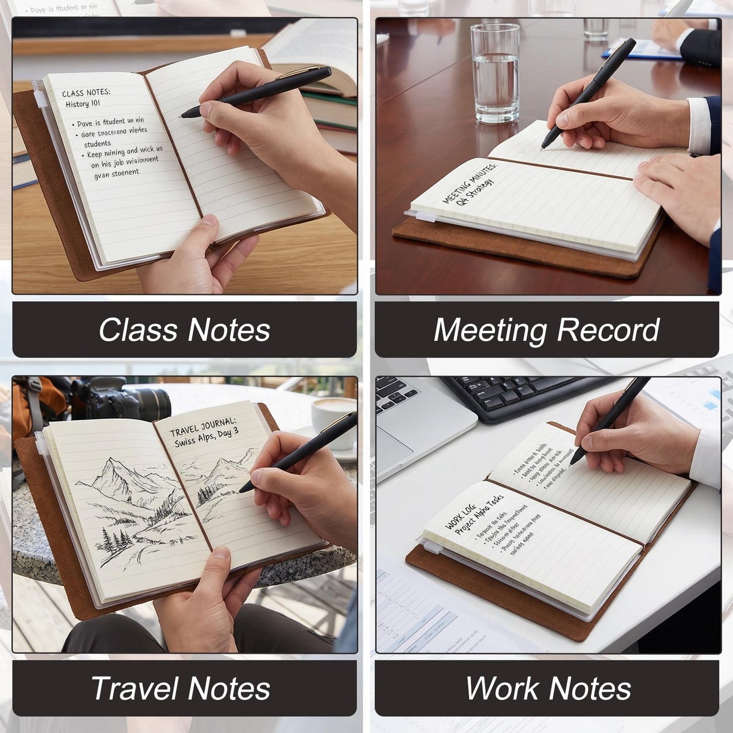 Douaowoc Travelers Refillable Leather Journal Notebook, 5.3" x 4.13" Passport Size Travel Journal Notebook with 3 Inserts,Pen Holder, Binder Clip for Men and Women (Brown)