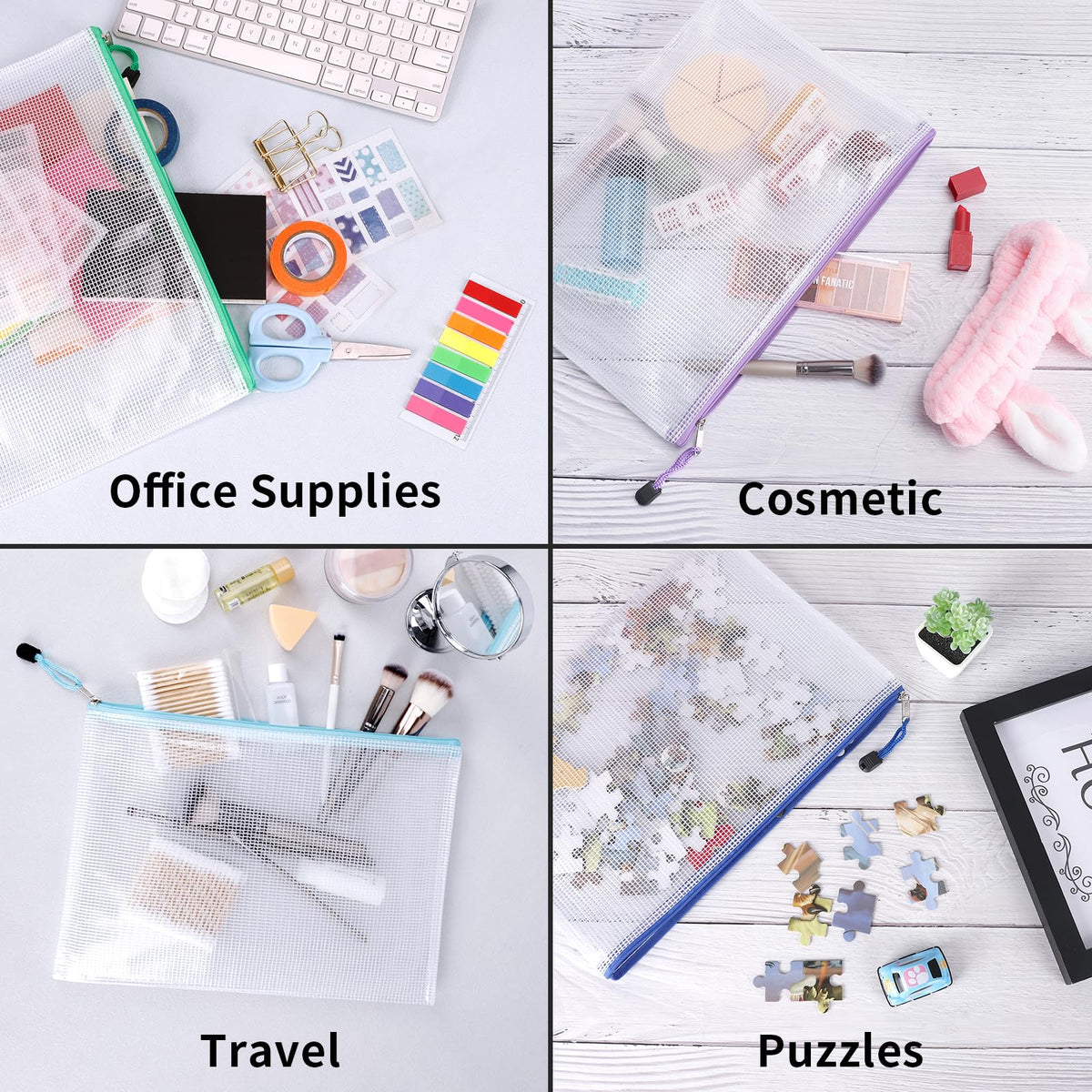 EOOUT 24pcs Mesh Zipper Pouch Bags, A4 Pencil Pouch for Organizing Storage, Waterproof Zipper Pouches, Letter Size, File Bags for School, Toys, Puzzle, Board Games and Office Supplies