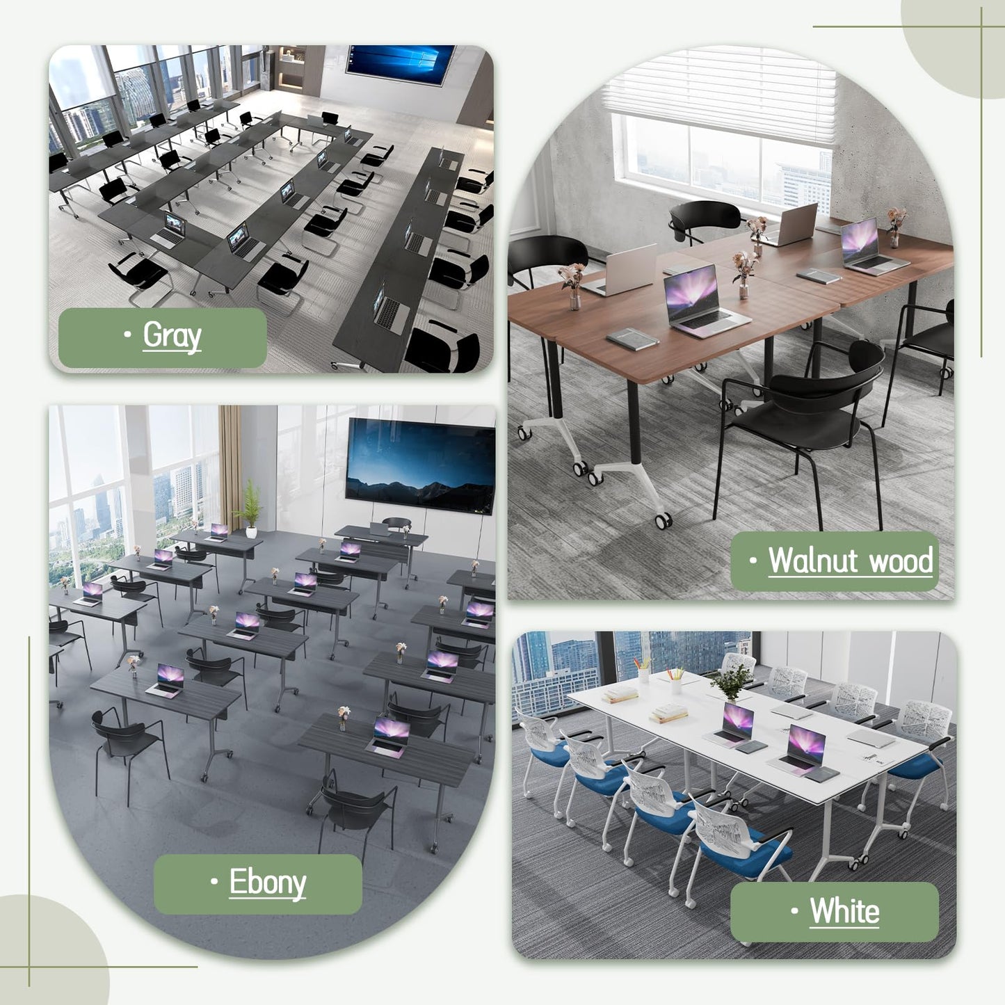 rzoizwko 2 Folding Conference Room Table with Wheels, Portable Foldable Training Meeting Table for Office, Classroom, Boardroom, Easy Storage and Move, Sturdy Office Furniture
