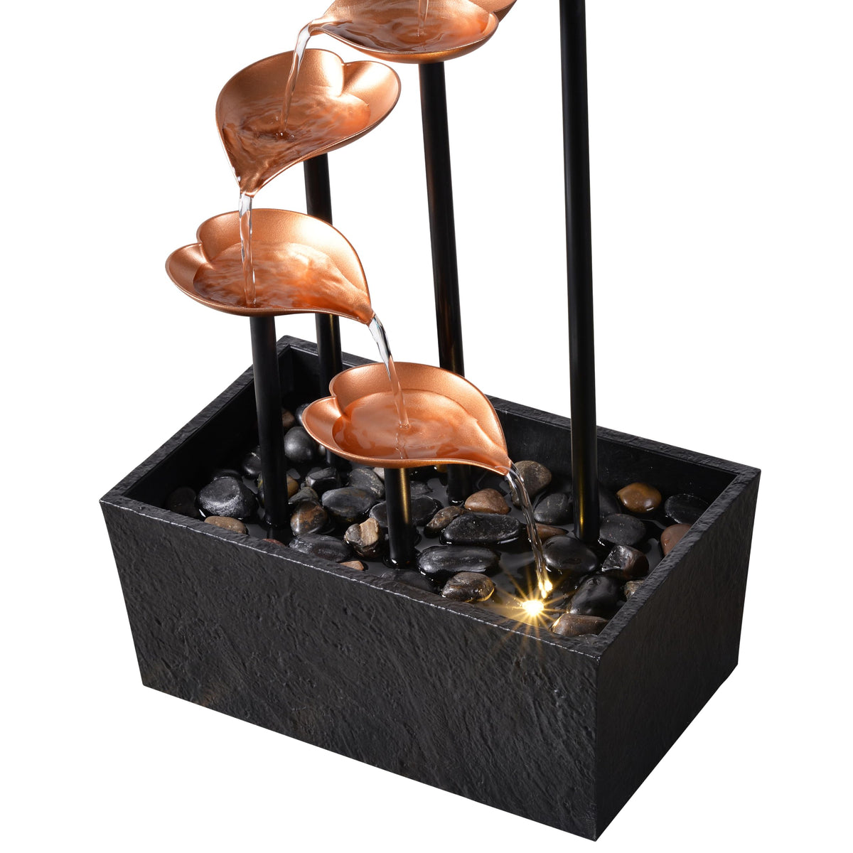 Rytmfluss 14" Tabletop Water Fountain, Indoor Desktop Fountain with Copper Leaf Design & LED Light, Splash-Free Zen Decor for Home, Office, Meditation, Yoga, Gift
