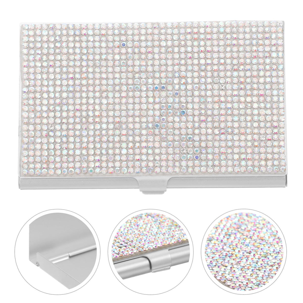 SHINEOFI Rhinestone Business Card Holder Portable Metal Cards Organizer Box Compact Office Card Storage Case 3.62X2.28X0.31In for Professionals