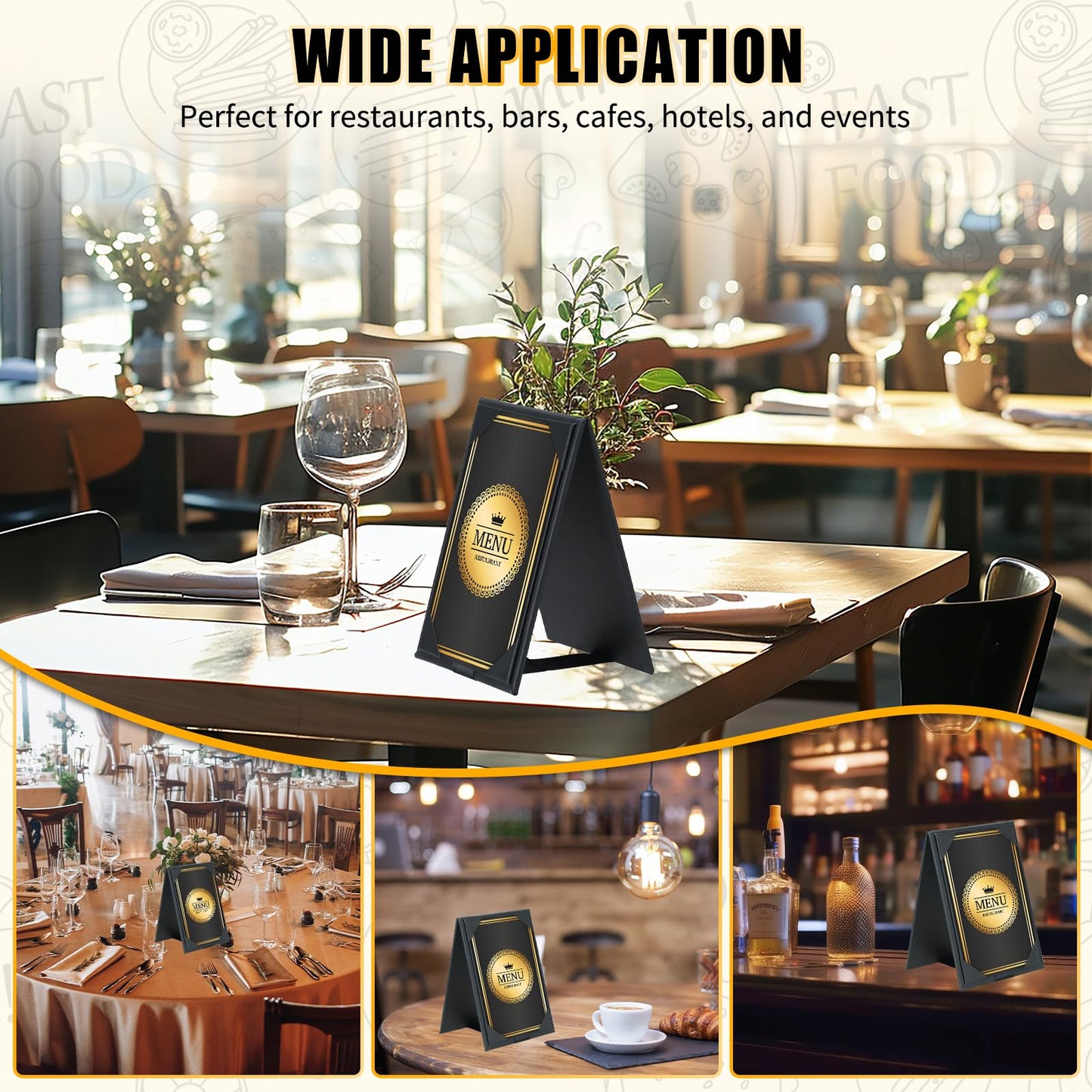 FLKQC 12 Pack Double-Sided Menu Holders 4"x 6", PU Leatherette A-Frame Table Tents for Restaurant, Bar, Cafe, Wedding, Durable and Foldable Design (12 pack, 4" x 6")