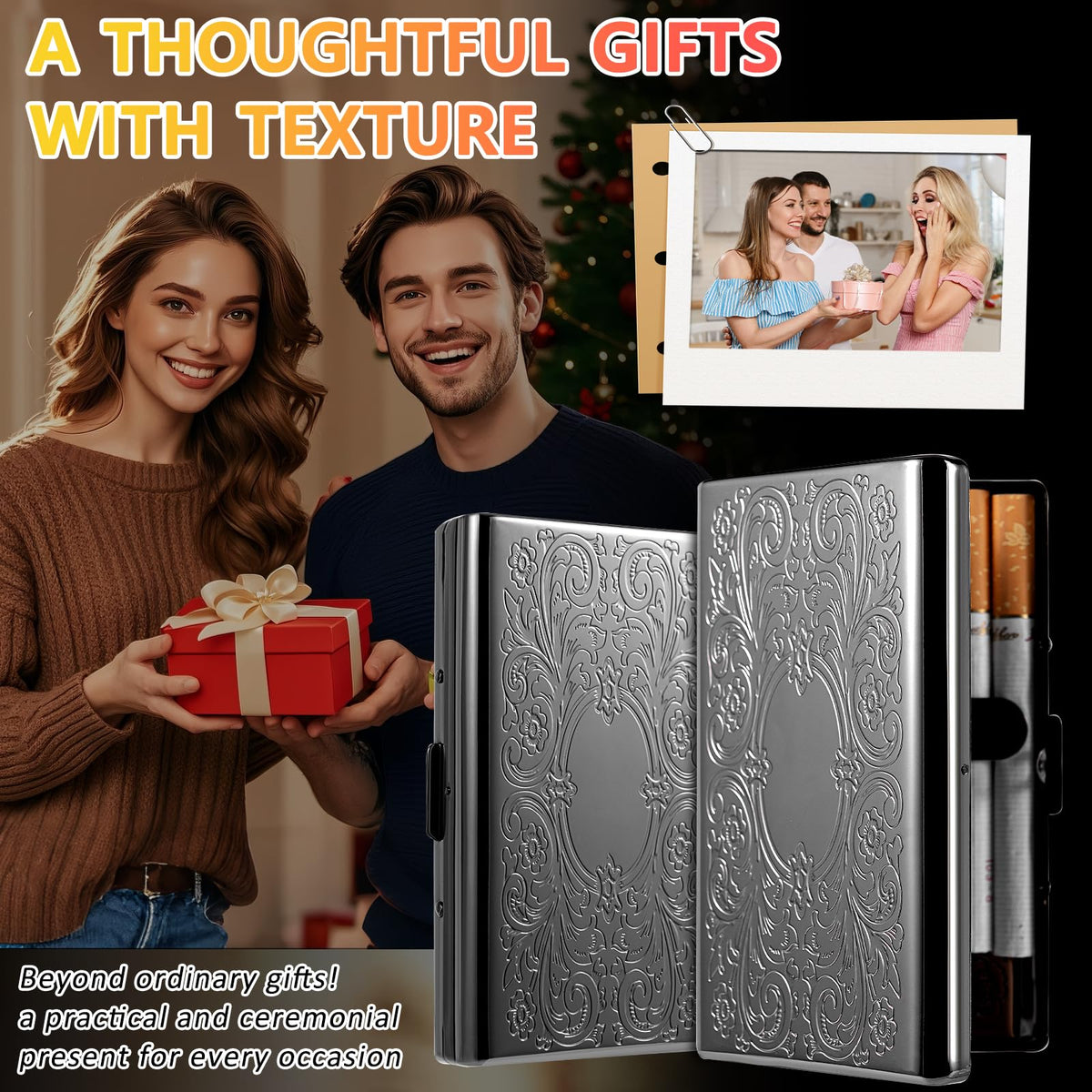 Classic Vintage Metal Women's and Men's Portable Cigarette Case, RFID Credit Card Wallet. (Figure Black, 12pcs 100mm)