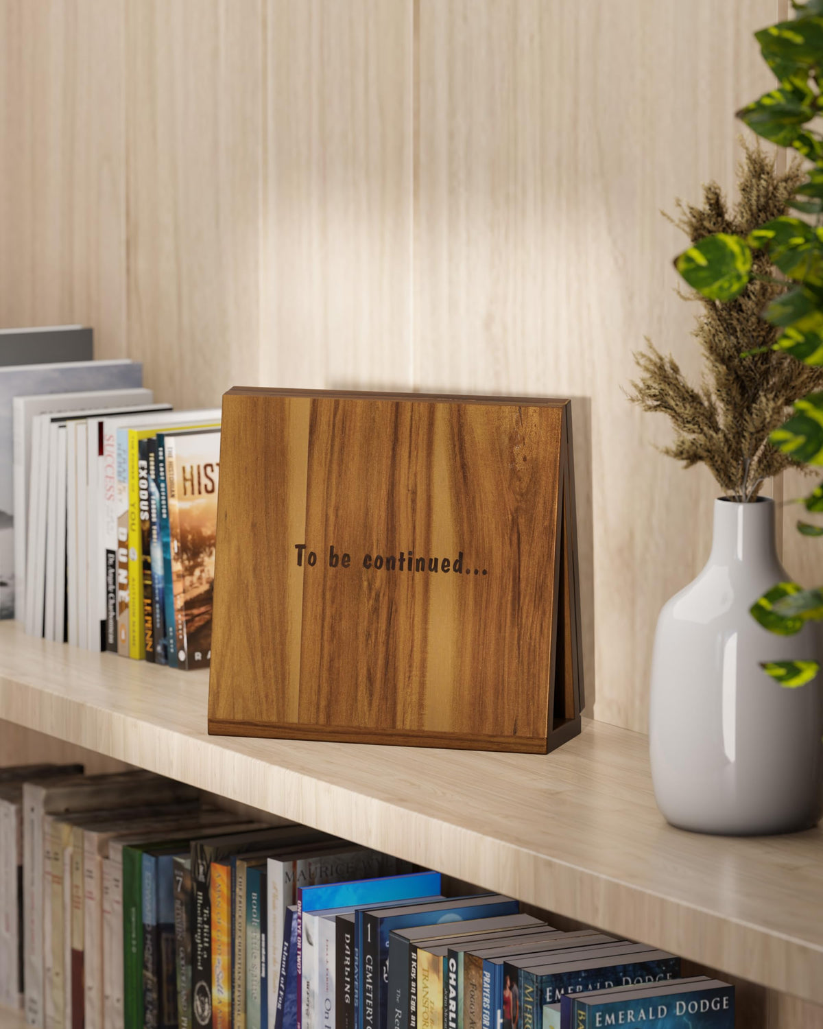 NAGAWOOD Triangle Book Holder, Book Rest, Acacia Foldable Book Nook Reading Valet, Triangle Book Stand with Cup, Pen, Glasses and Phone Holder for Bedroom, Nightstand or Office, Gifts for Book Lover